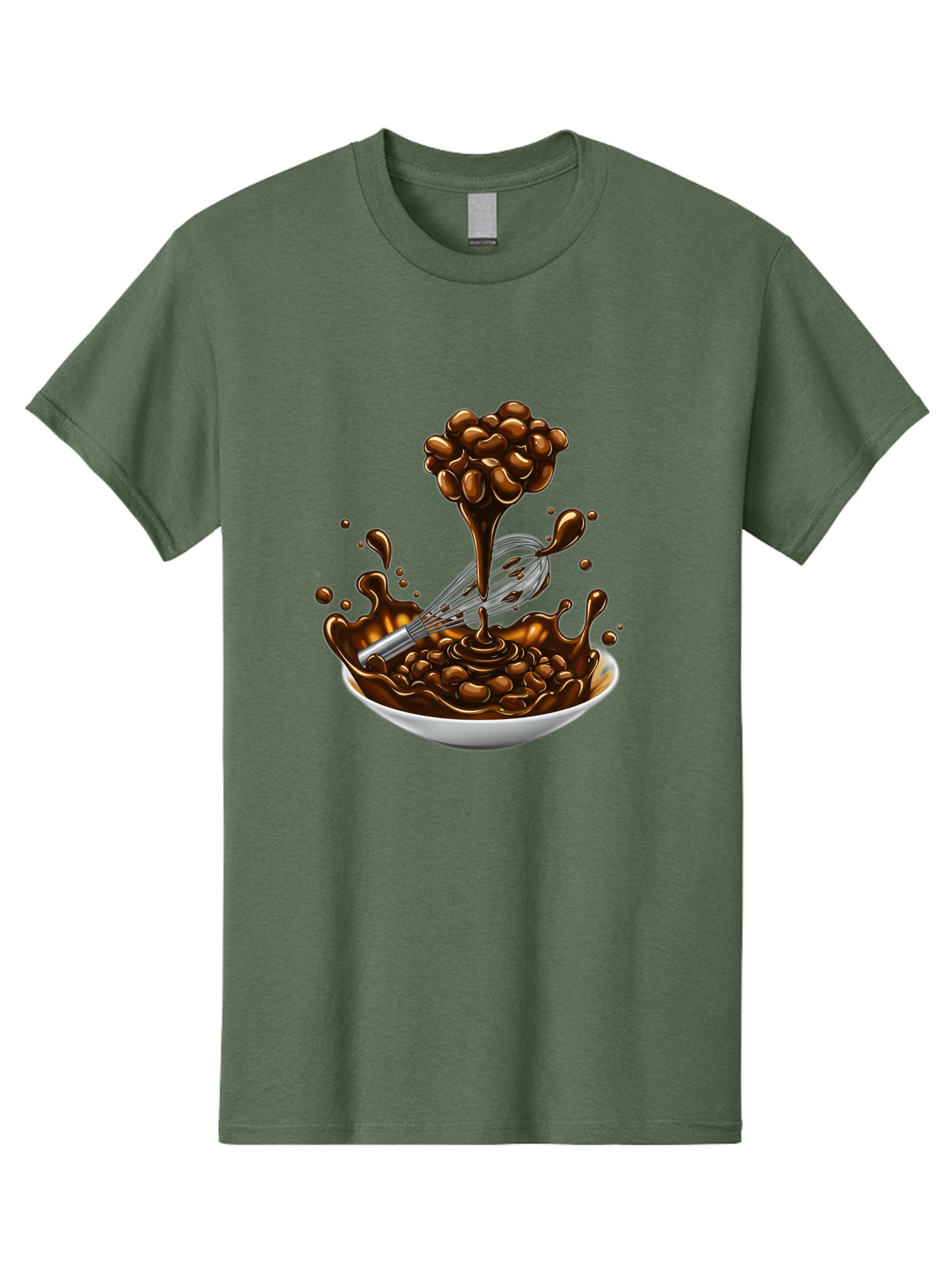 Chocolate Men'S Graphic Tee, 100% Cotton, Comfortable Casual Summer Wear, Machine Washable, Chocolate Sauce, Splatter Art, Whisk, White Bowl, Chocolate Beans, Coffee, Dessert, Sweet Treats, Indulgent, Rich, Decadent, Culinary Delight, Bac848