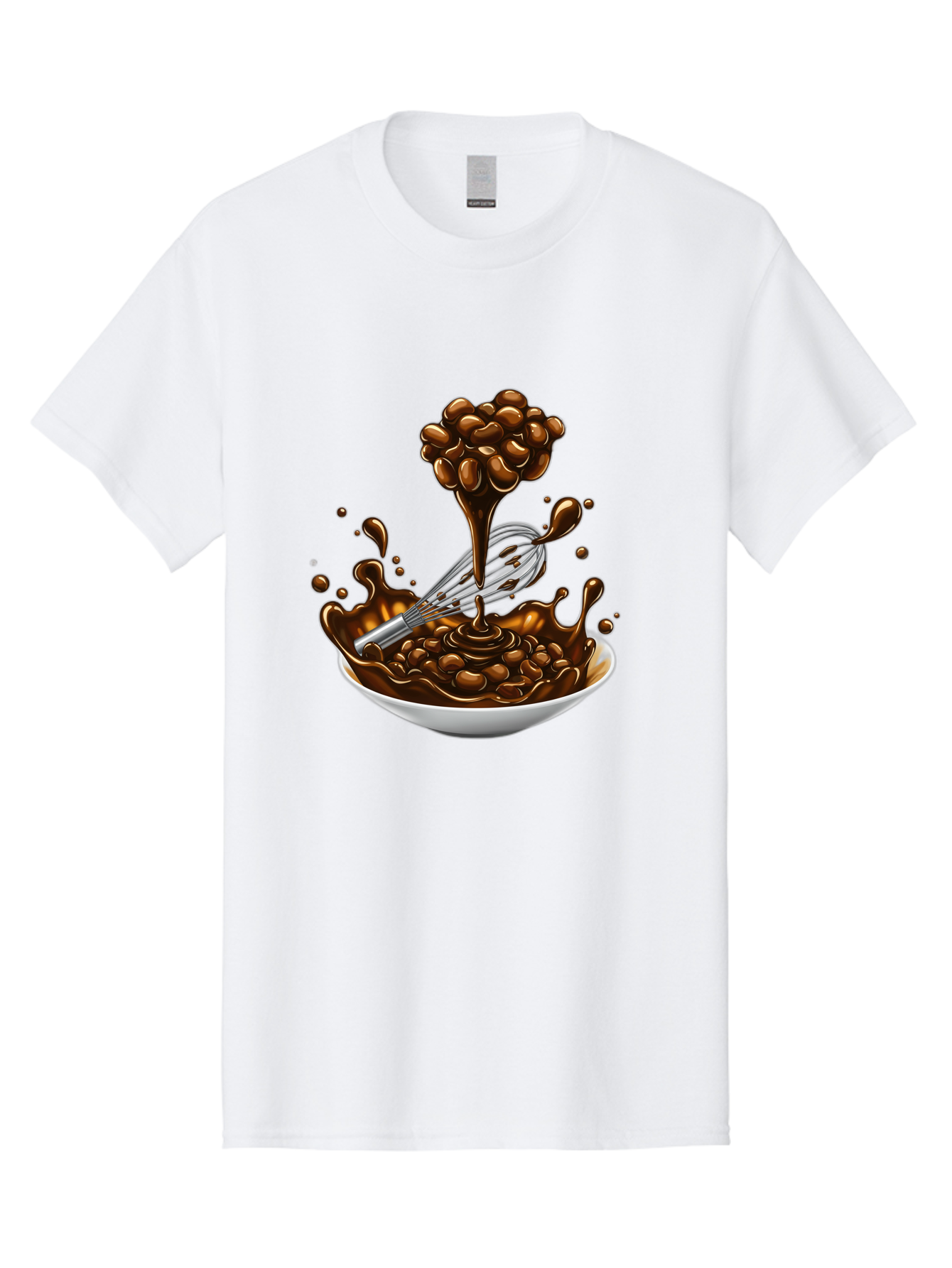Chocolate Men'S Graphic Tee, 100% Cotton, Comfortable Casual Summer Wear, Machine Washable, Chocolate Sauce, Splatter Art, Whisk, White Bowl, Chocolate Beans, Coffee, Dessert, Sweet Treats, Indulgent, Rich, Decadent, Culinary Delight, Bac848