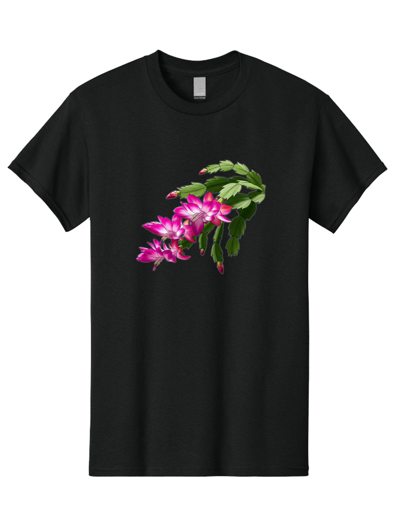 Christmas-Cactus Men'S Graphic Tee, 100% Cotton, Comfortable Casual Summer Wear, Machine Washable, Pink Flowers, Christmas Cactus, Festive Blooms, Holiday Decor, Vibrant Pink, White Accents, Green Leaves, Blooming Plants, Floral Arrangements Bac849