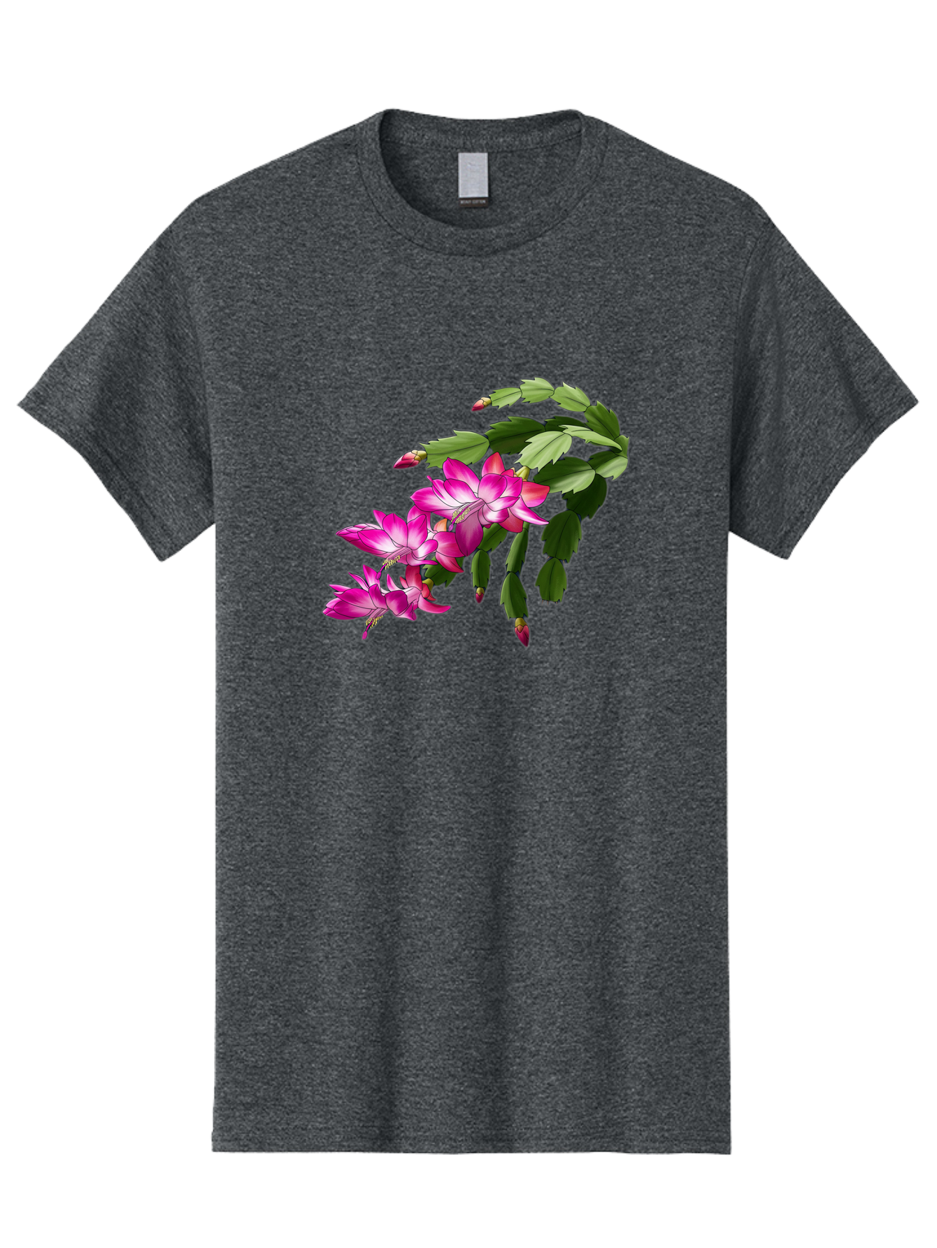 Christmas-Cactus Men'S Graphic Tee, 100% Cotton, Comfortable Casual Summer Wear, Machine Washable, Pink Flowers, Christmas Cactus, Festive Blooms, Holiday Decor, Vibrant Pink, White Accents, Green Leaves, Blooming Plants, Floral Arrangements Bac849