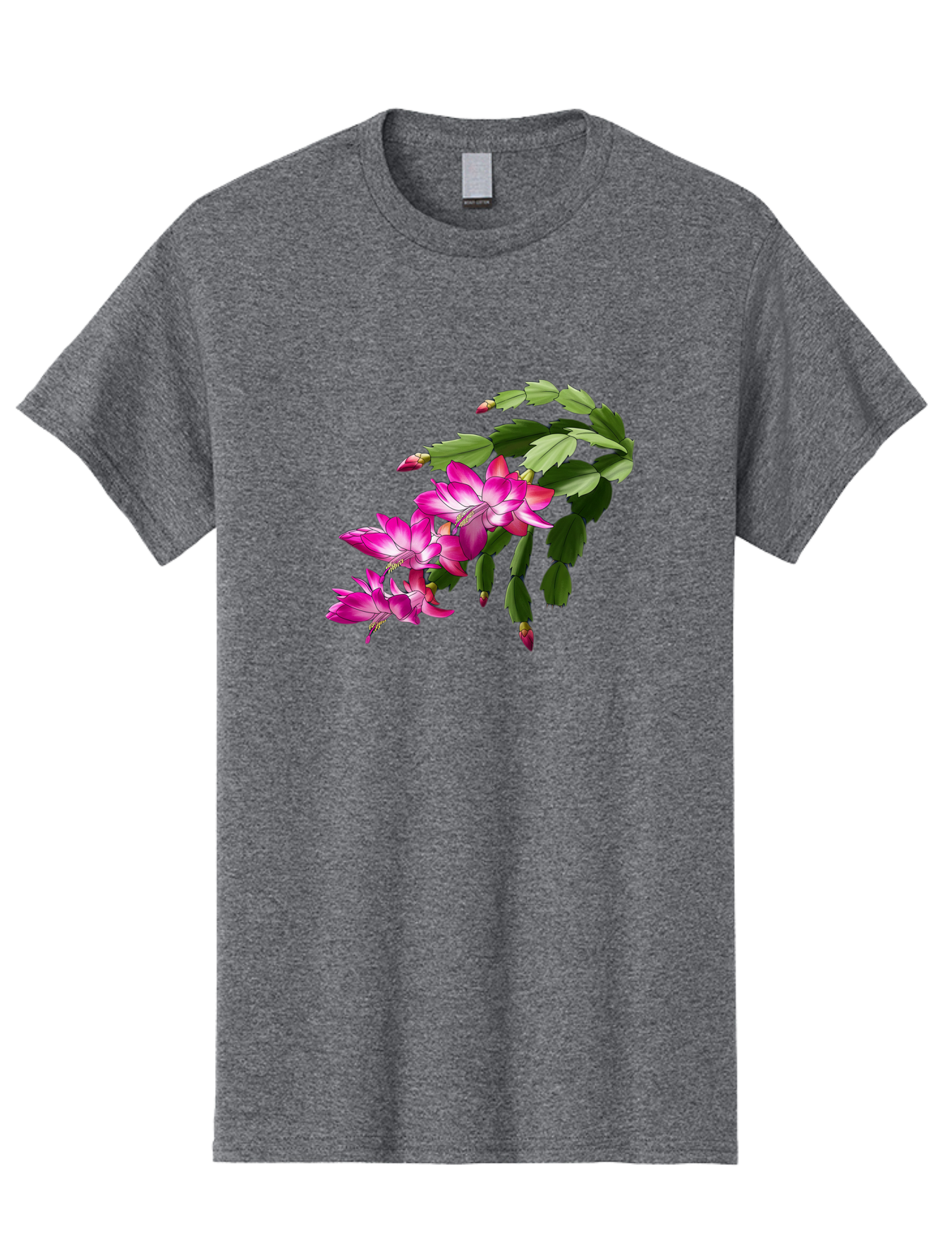 Christmas-Cactus Men'S Graphic Tee, 100% Cotton, Comfortable Casual Summer Wear, Machine Washable, Pink Flowers, Christmas Cactus, Festive Blooms, Holiday Decor, Vibrant Pink, White Accents, Green Leaves, Blooming Plants, Floral Arrangements Bac849