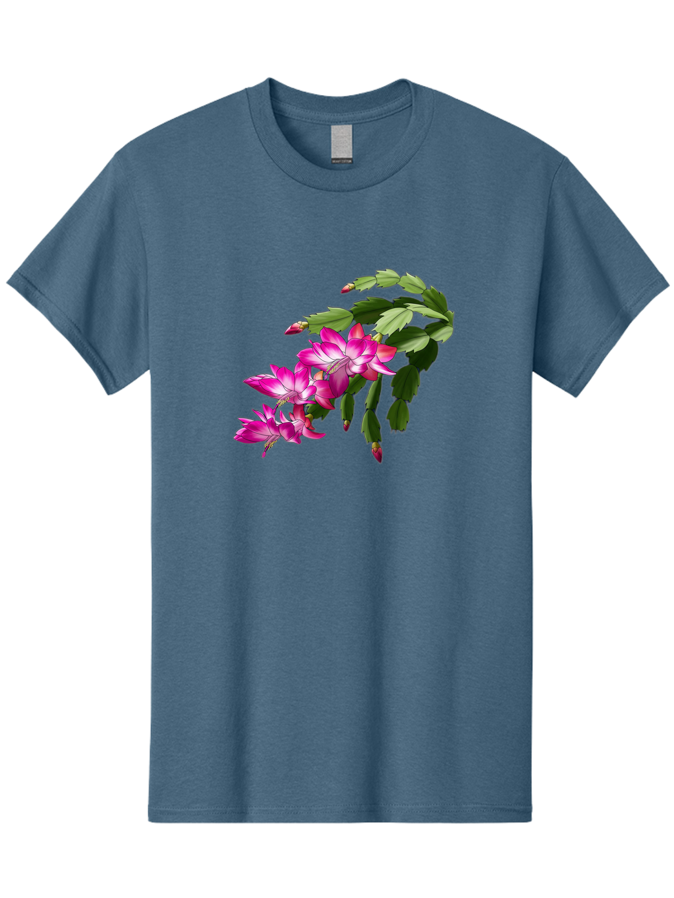 Christmas-Cactus Men'S Graphic Tee, 100% Cotton, Comfortable Casual Summer Wear, Machine Washable, Pink Flowers, Christmas Cactus, Festive Blooms, Holiday Decor, Vibrant Pink, White Accents, Green Leaves, Blooming Plants, Floral Arrangements Bac849