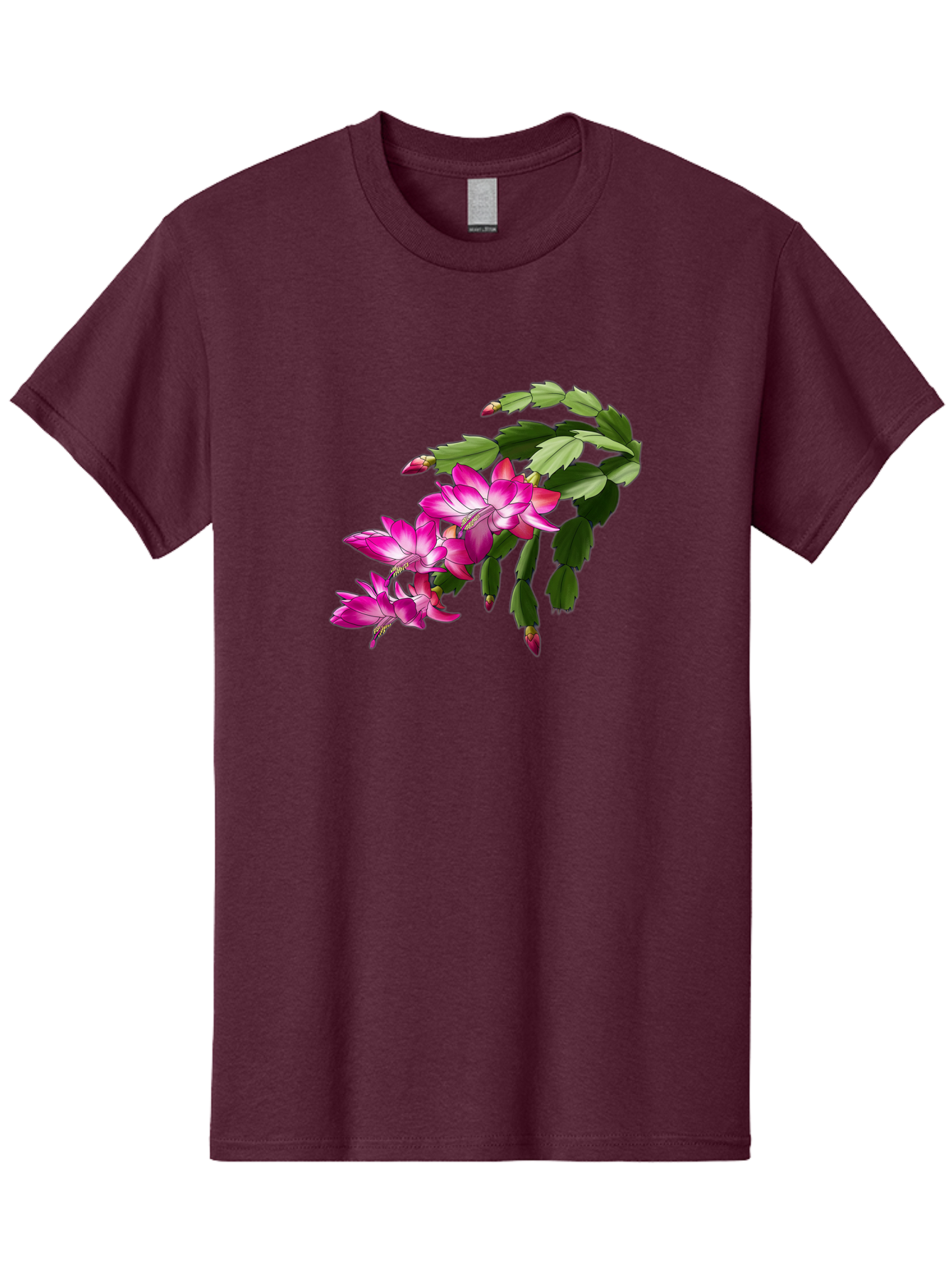 Christmas-Cactus Men'S Graphic Tee, 100% Cotton, Comfortable Casual Summer Wear, Machine Washable, Pink Flowers, Christmas Cactus, Festive Blooms, Holiday Decor, Vibrant Pink, White Accents, Green Leaves, Blooming Plants, Floral Arrangements Bac849