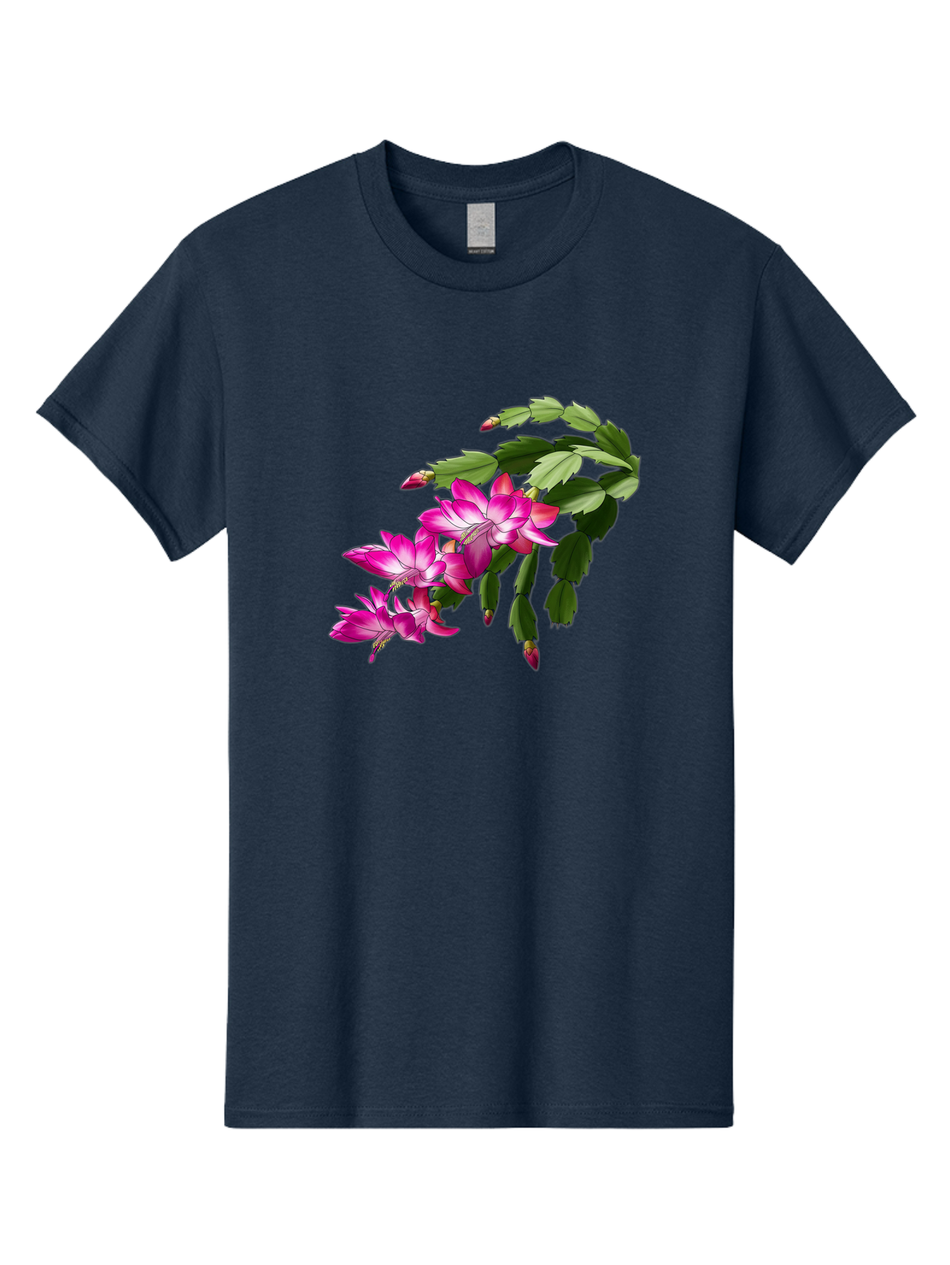Christmas-Cactus Men'S Graphic Tee, 100% Cotton, Comfortable Casual Summer Wear, Machine Washable, Pink Flowers, Christmas Cactus, Festive Blooms, Holiday Decor, Vibrant Pink, White Accents, Green Leaves, Blooming Plants, Floral Arrangements Bac849