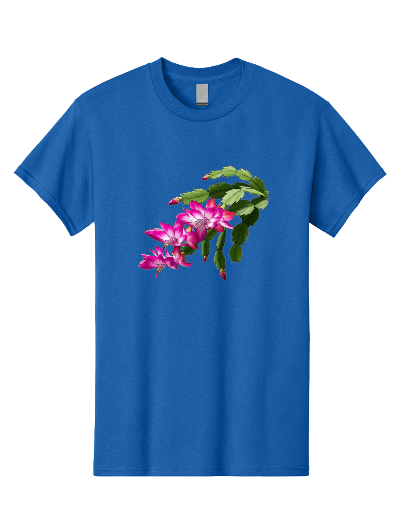 Christmas-Cactus Men'S Graphic Tee, 100% Cotton, Comfortable Casual Summer Wear, Machine Washable, Pink Flowers, Christmas Cactus, Festive Blooms, Holiday Decor, Vibrant Pink, White Accents, Green Leaves, Blooming Plants, Floral Arrangements Bac849