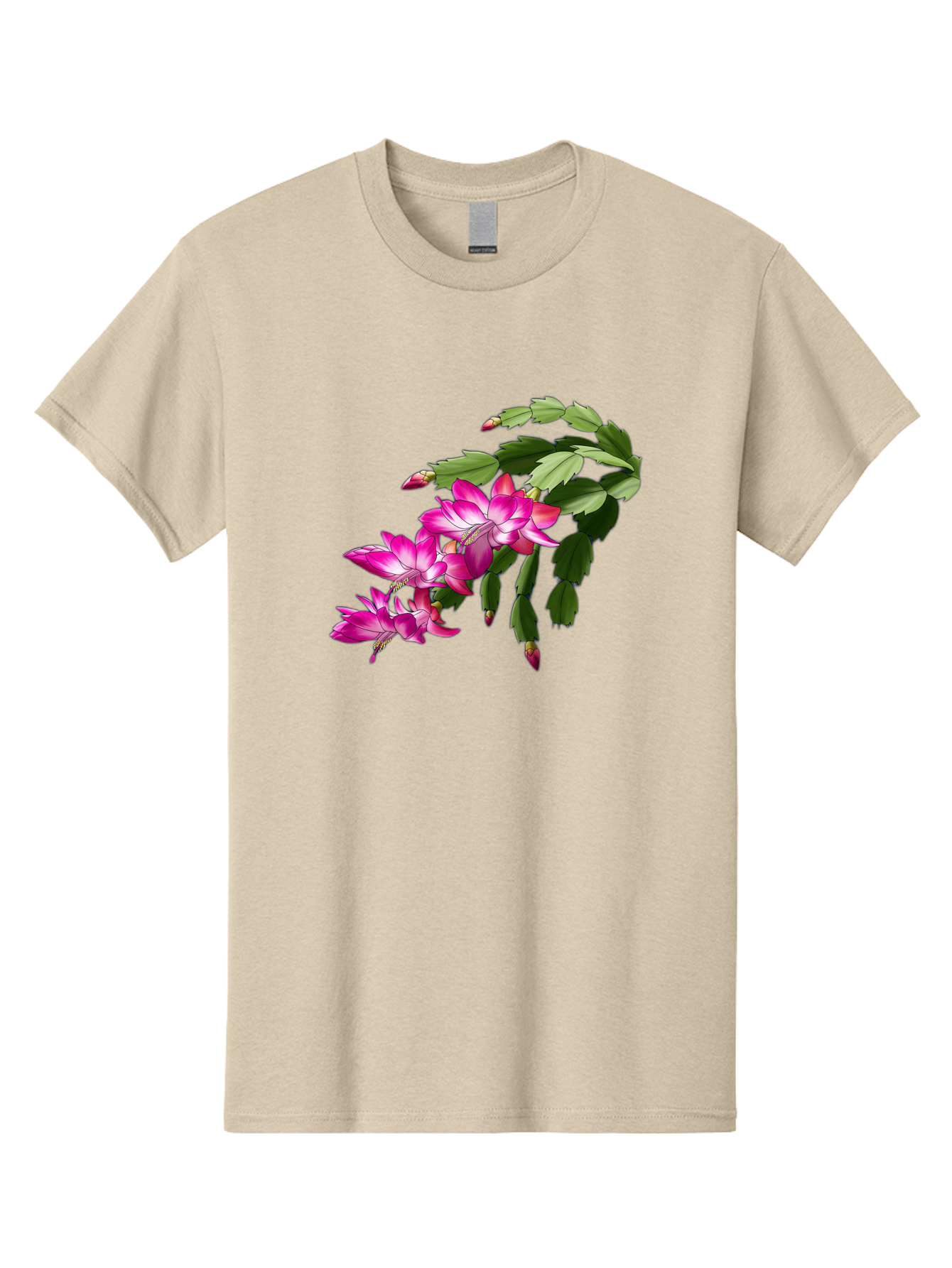 Christmas-Cactus Men'S Graphic Tee, 100% Cotton, Comfortable Casual Summer Wear, Machine Washable, Pink Flowers, Christmas Cactus, Festive Blooms, Holiday Decor, Vibrant Pink, White Accents, Green Leaves, Blooming Plants, Floral Arrangements Bac849