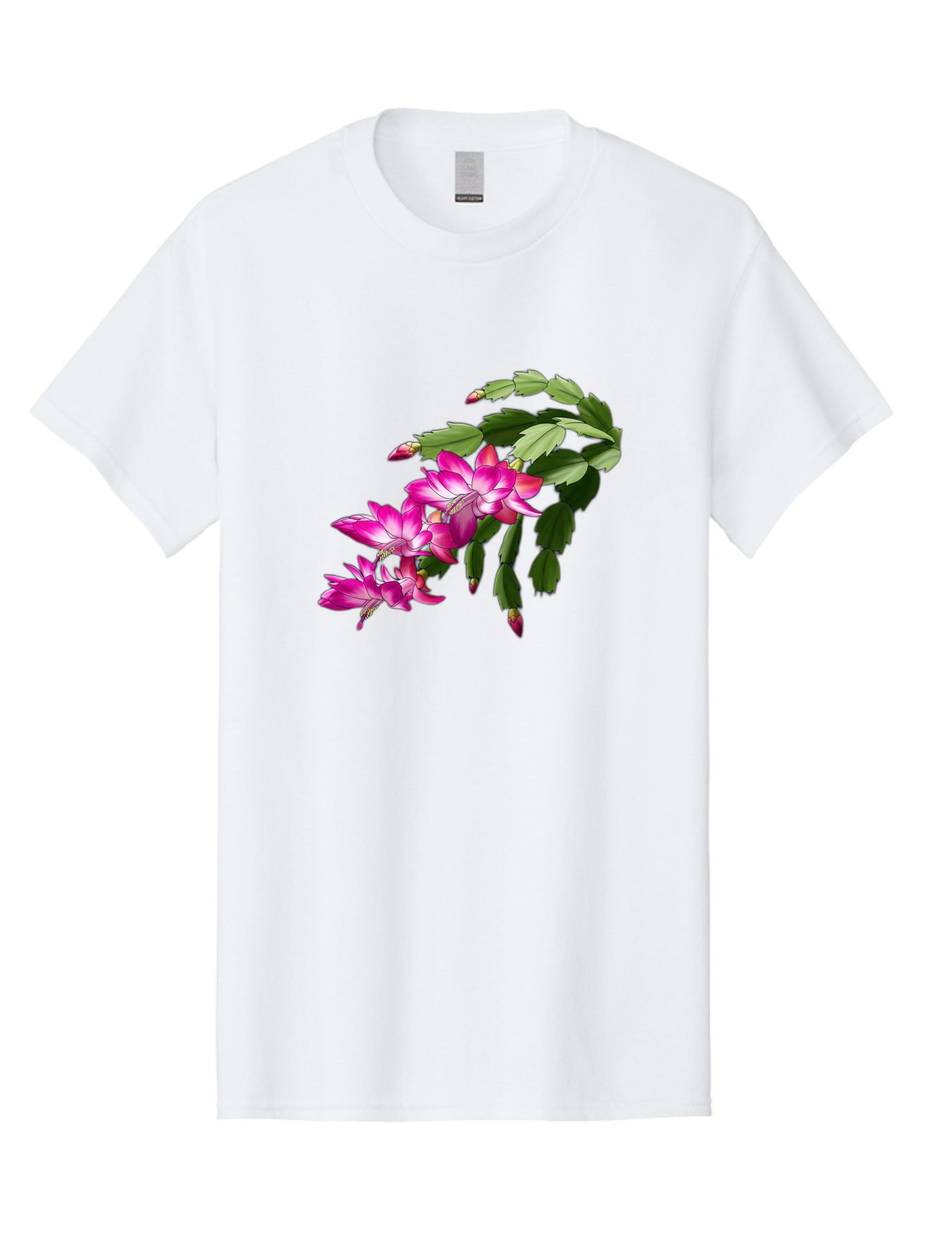Christmas-Cactus Men'S Graphic Tee, 100% Cotton, Comfortable Casual Summer Wear, Machine Washable, Pink Flowers, Christmas Cactus, Festive Blooms, Holiday Decor, Vibrant Pink, White Accents, Green Leaves, Blooming Plants, Floral Arrangements Bac849