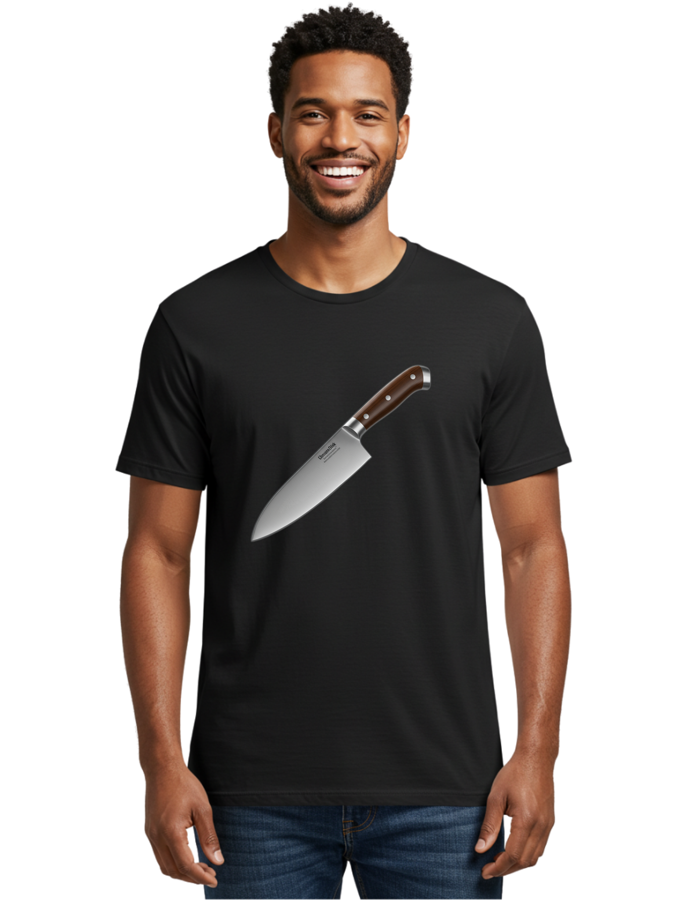 Christofle-Knife Men'S Graphic Tee, 100% Cotton, Comfortable Casual Summer Wear, Machine Washable, Sharp Chef Knife, Stainless Steel Blade, Brown Handle, Silver Rivets, Kitchen Utensil, Cooking Tool, Professional Chef Knife, Sharp Edge Bac850