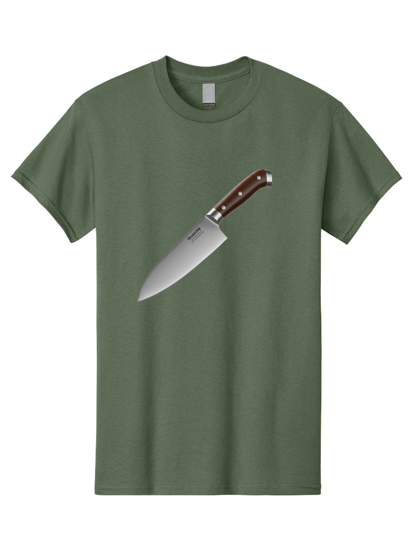 Christofle-Knife Men'S Graphic Tee, 100% Cotton, Comfortable Casual Summer Wear, Machine Washable, Sharp Chef Knife, Stainless Steel Blade, Brown Handle, Silver Rivets, Kitchen Utensil, Cooking Tool, Professional Chef Knife, Sharp Edge Bac850