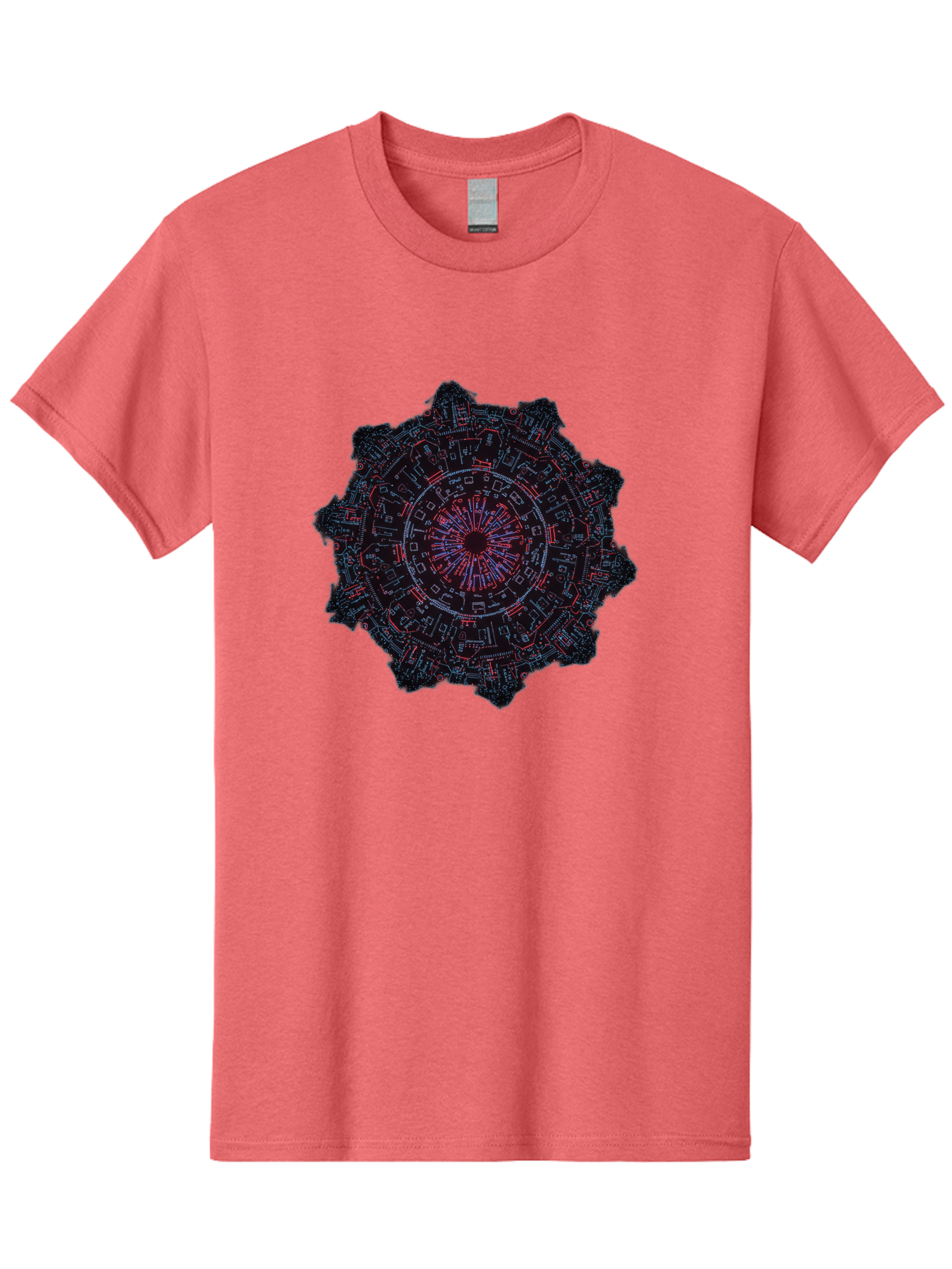 Circuit-Mandala Men'S Graphic Tee, 100% Cotton, Comfortable Casual Summer Wear, Machine Washable, Intricate Circuit Design, Futuristic Mandala, Electronic Art, Digital Pattern, Neon Lights, Abstract Technology, Cyberpunk, Sci-Fi Elements, Bac851