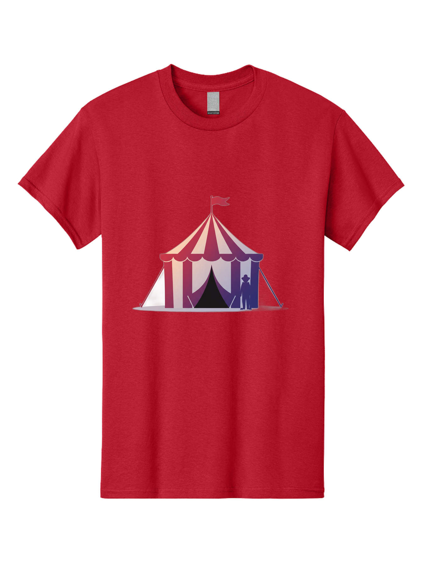 Circus-Tent-3 Men'S Graphic Tee, 100% Cotton, Comfortable Casual Summer Wear, Machine Washable, Striped Circus Tent, Red And White Stripes, Silhouetted Man, Vintage Top Hat, Retro Carnival, Festive Atmosphere, Tent Entrance Bac854