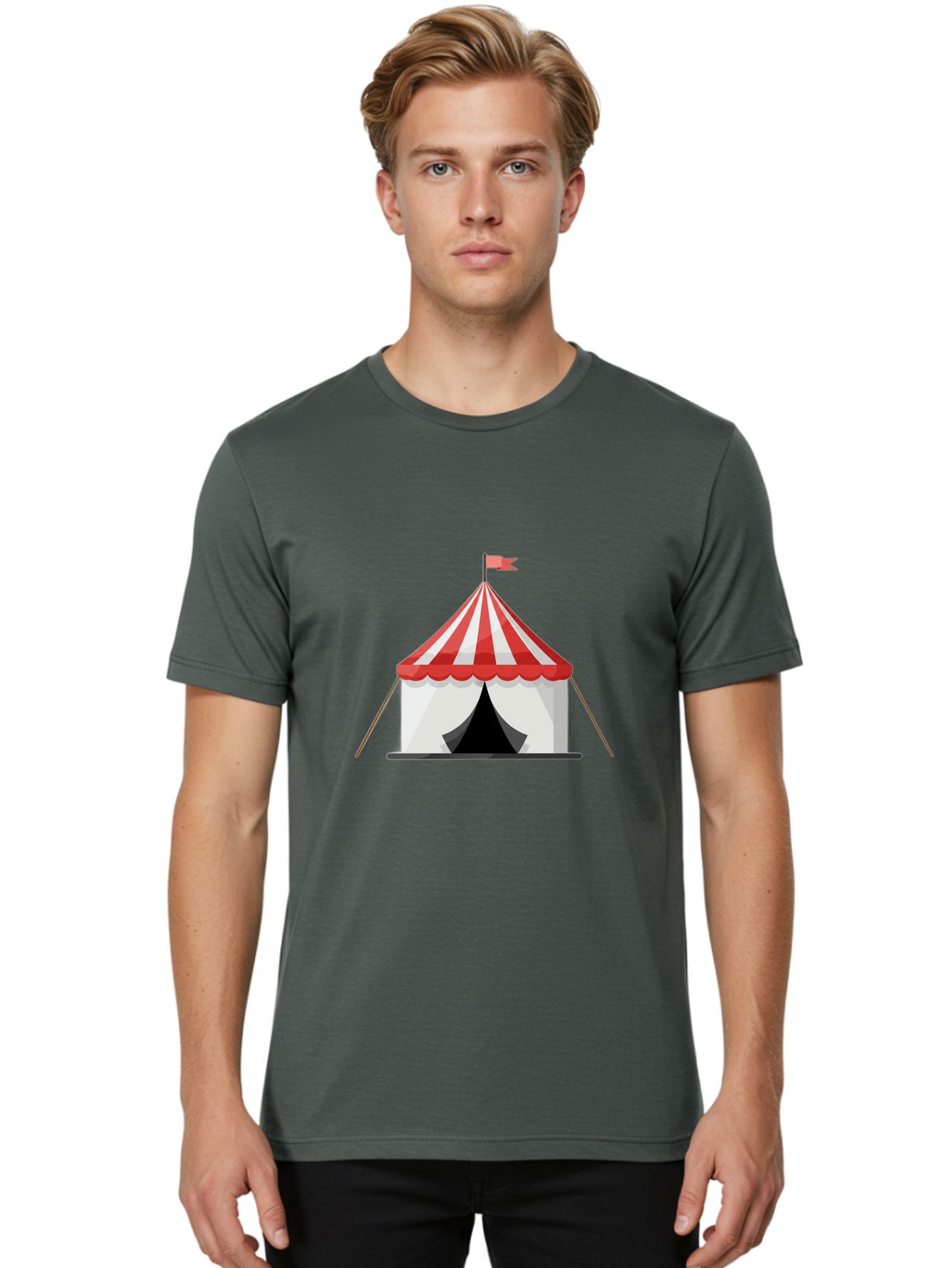 Circus-Tent Men'S Graphic Tee, 100% Cotton, Comfortable Casual Summer Wear, Machine Washable, Red And White Striped Tent, Circus, Carnival, Entertainment, Event, Festival, Fun, Excitement, Adventure, Show Bac855