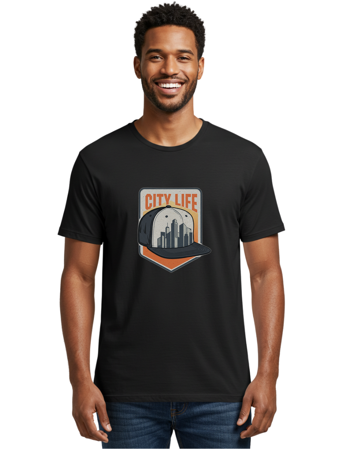 City-Life Men'S Graphic Tee, 100% Cotton, Comfortable Casual Summer Wear, Machine Washable, City Life, Urban Culture, Streetwear Fashion, Baseball Cap, Cityscape Design, Urban Lifestyle, City Vibes, Trendy Apparel Bac857