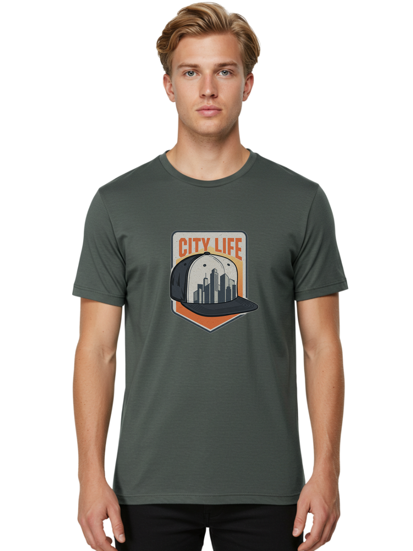 City-Life Men'S Graphic Tee, 100% Cotton, Comfortable Casual Summer Wear, Machine Washable, City Life, Urban Culture, Streetwear Fashion, Baseball Cap, Cityscape Design, Urban Lifestyle, City Vibes, Trendy Apparel Bac857