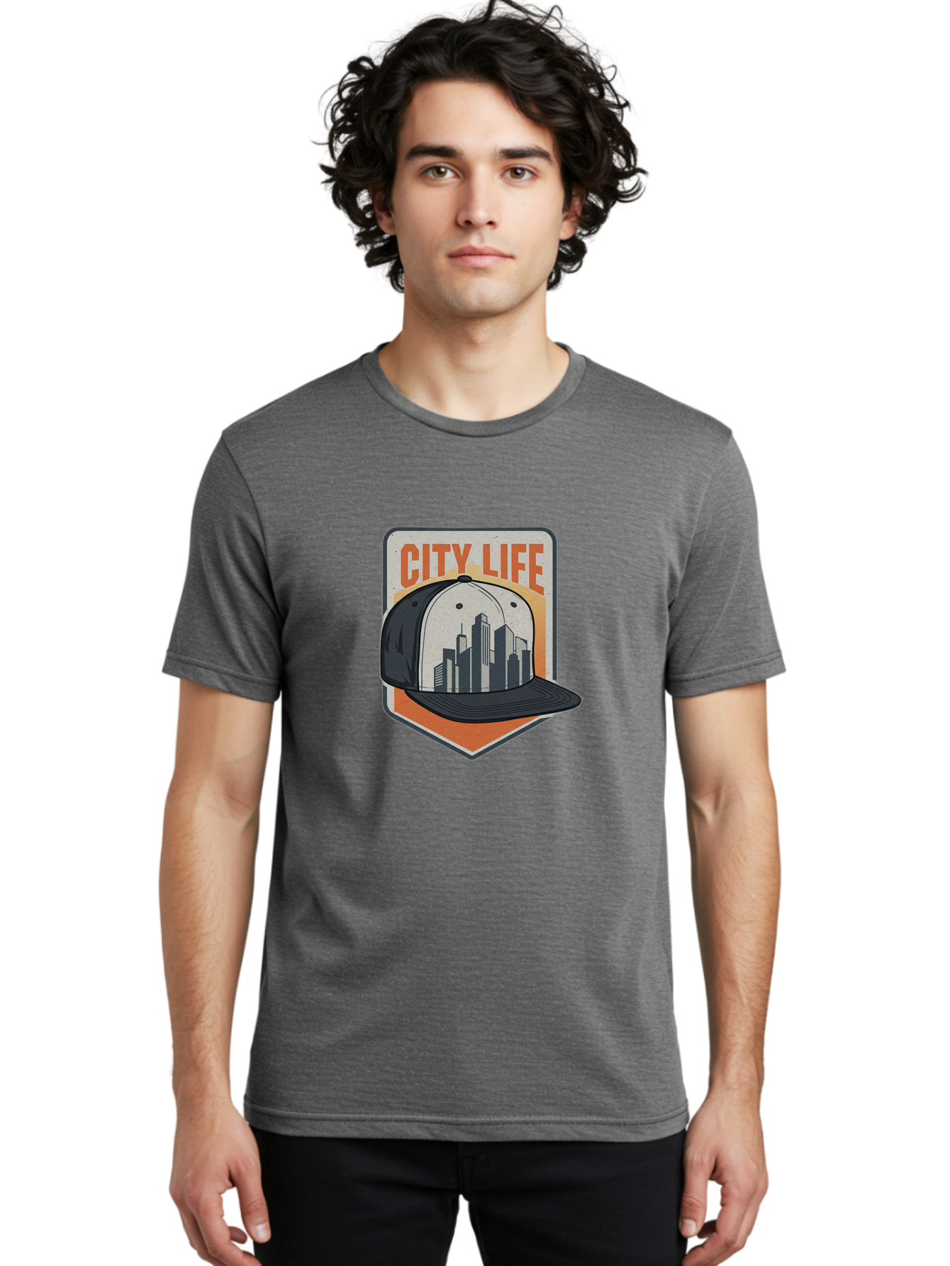 City-Life Men'S Graphic Tee, 100% Cotton, Comfortable Casual Summer Wear, Machine Washable, City Life, Urban Culture, Streetwear Fashion, Baseball Cap, Cityscape Design, Urban Lifestyle, City Vibes, Trendy Apparel Bac857