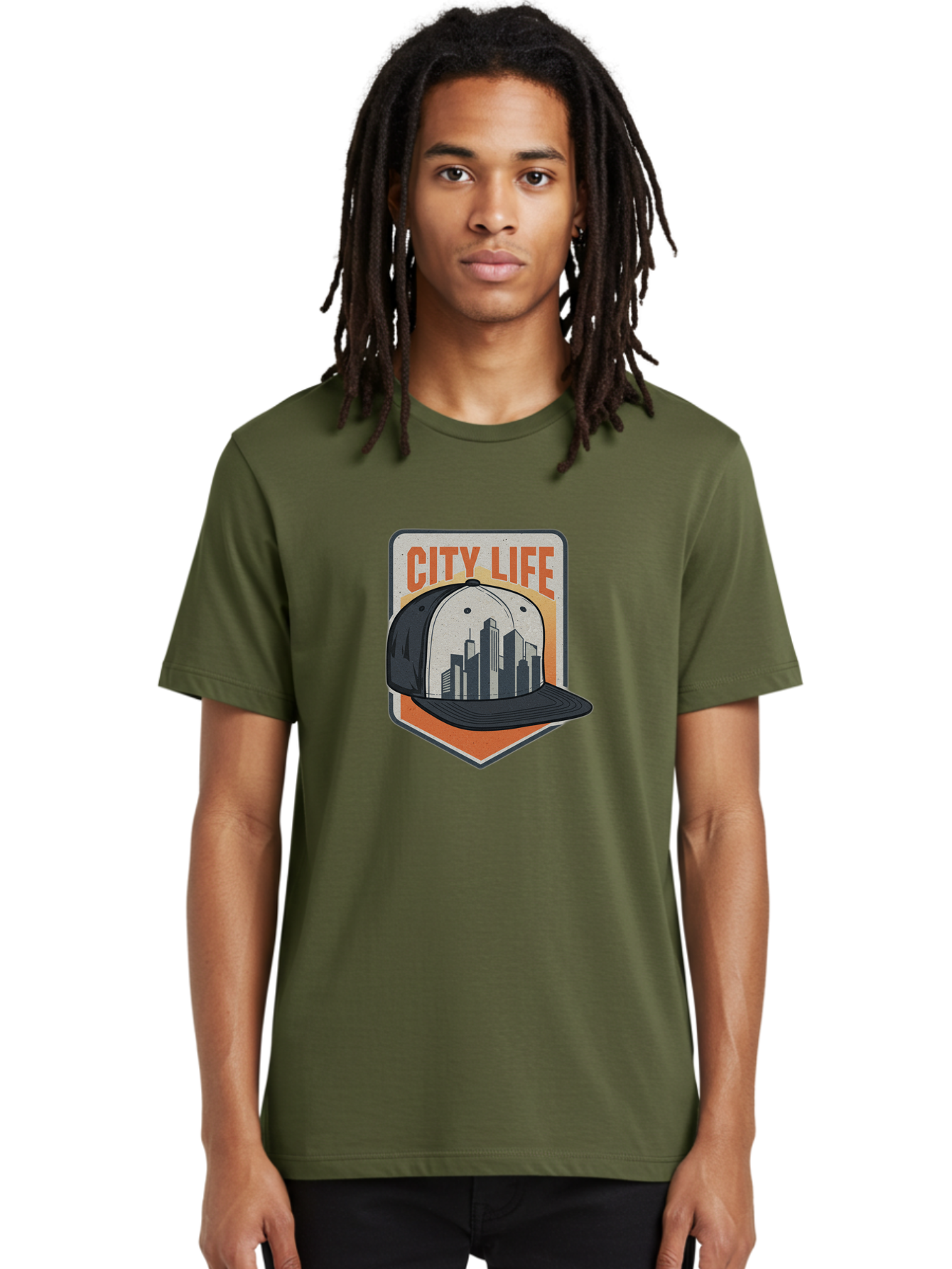 City-Life Men'S Graphic Tee, 100% Cotton, Comfortable Casual Summer Wear, Machine Washable, City Life, Urban Culture, Streetwear Fashion, Baseball Cap, Cityscape Design, Urban Lifestyle, City Vibes, Trendy Apparel Bac857