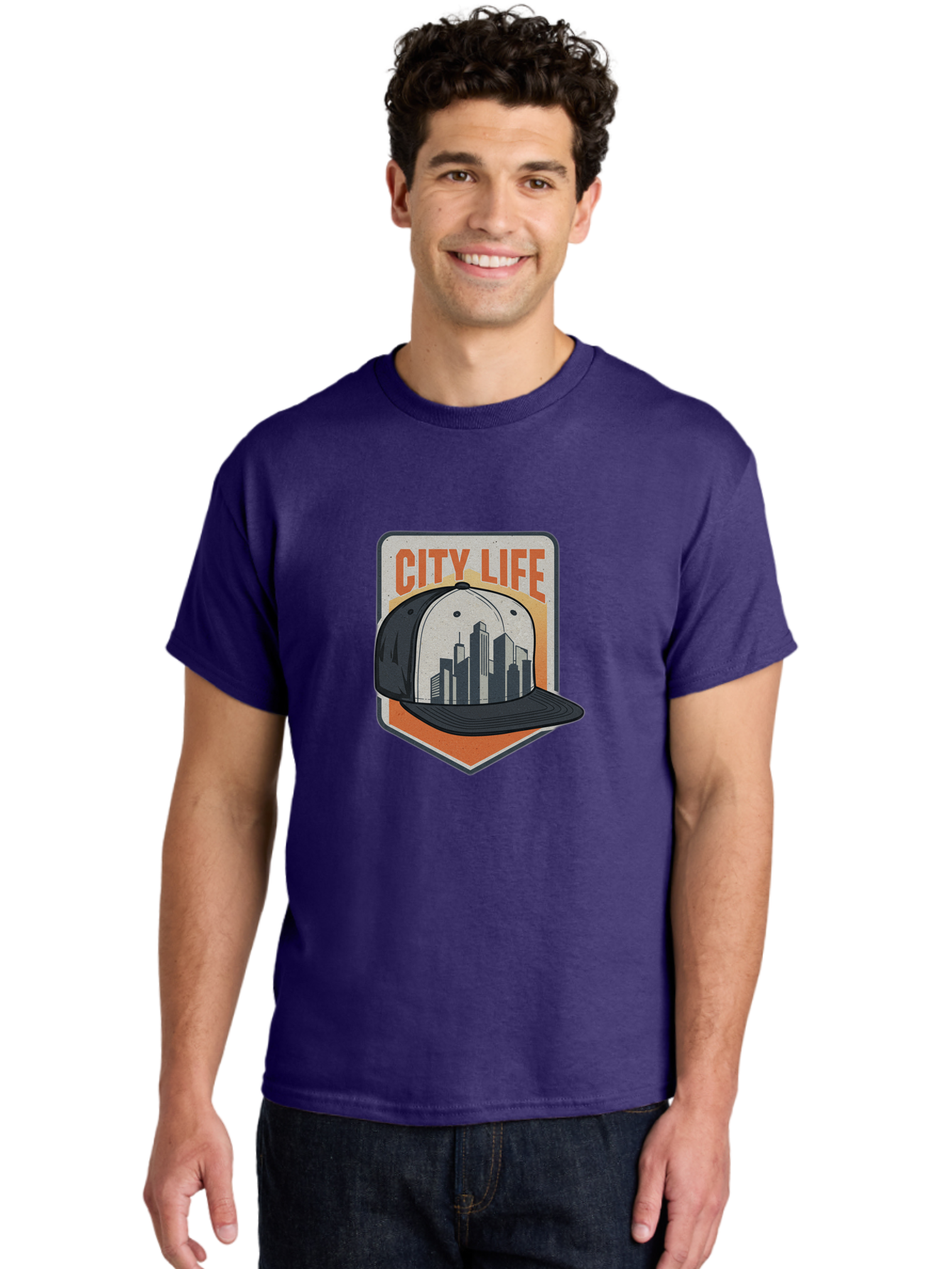 City-Life Men'S Graphic Tee, 100% Cotton, Comfortable Casual Summer Wear, Machine Washable, City Life, Urban Culture, Streetwear Fashion, Baseball Cap, Cityscape Design, Urban Lifestyle, City Vibes, Trendy Apparel Bac857