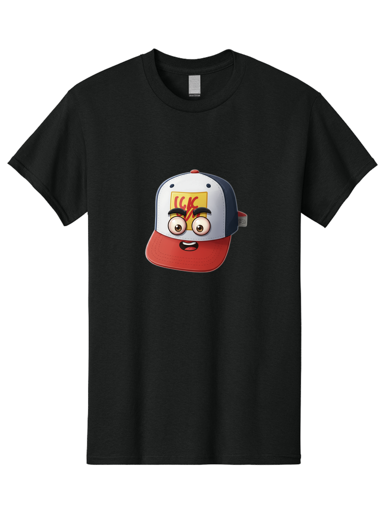 Ckc-Cap Men'S Graphic Tee, 100% Cotton, Comfortable Casual Summer Wear, Machine Washable, Cartoon Cap, Baseball Hat, Funny Face, Cartoon Eyes, Eyebrow Expression, Casual Wear, Trendy Accessory, Youth Culture, Pop Art, Kawaii Style Bac858