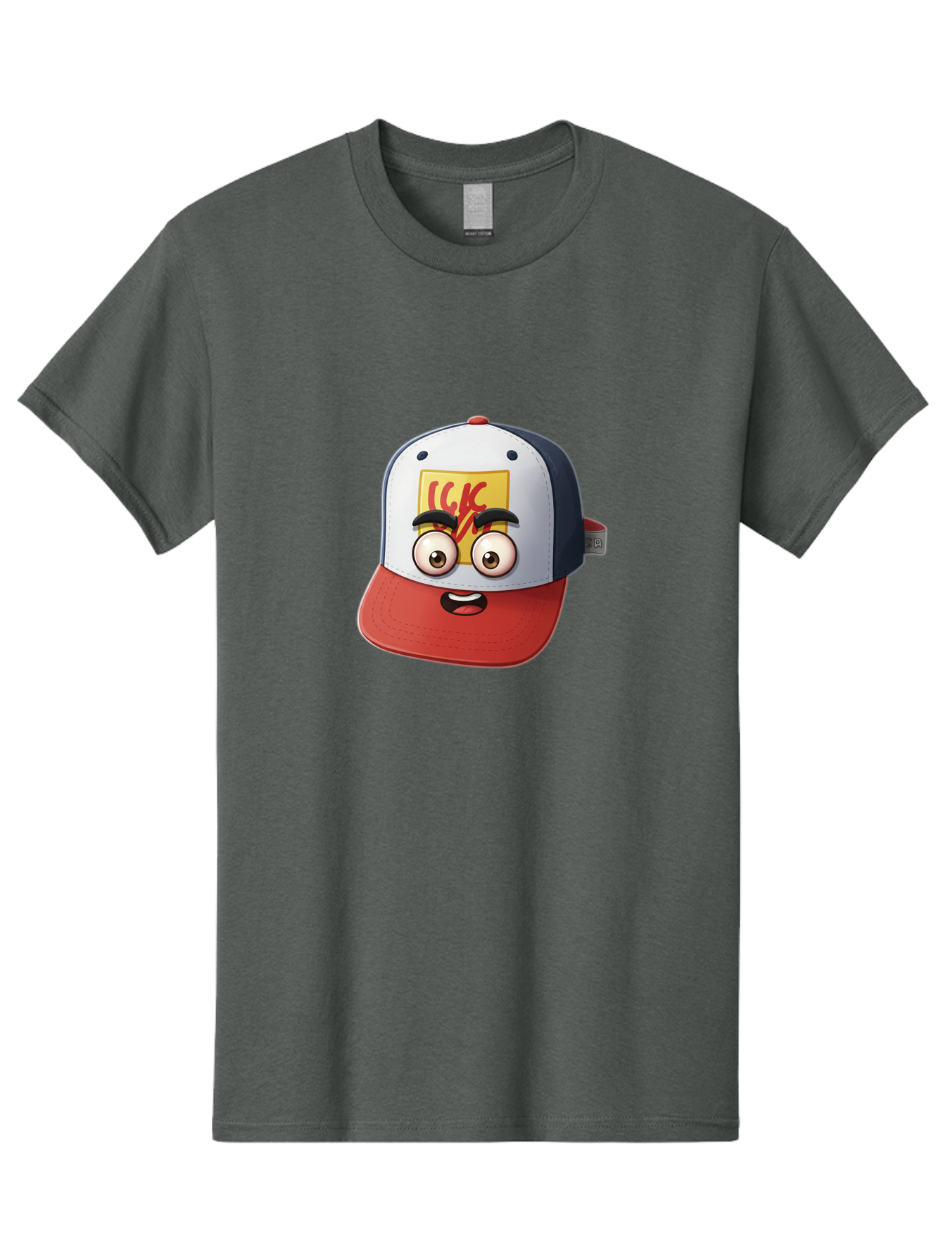 Ckc-Cap Men'S Graphic Tee, 100% Cotton, Comfortable Casual Summer Wear, Machine Washable, Cartoon Cap, Baseball Hat, Funny Face, Cartoon Eyes, Eyebrow Expression, Casual Wear, Trendy Accessory, Youth Culture, Pop Art, Kawaii Style Bac858