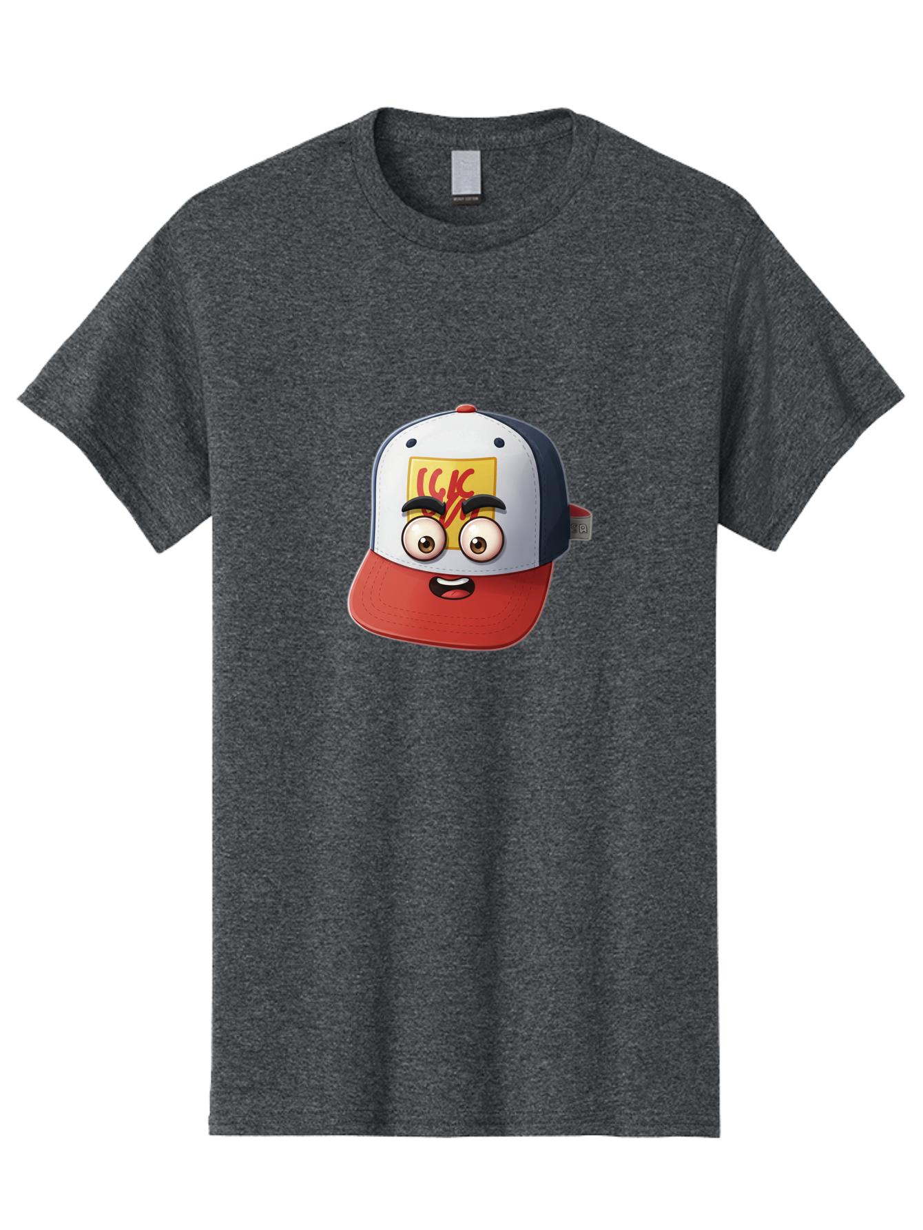Ckc-Cap Men'S Graphic Tee, 100% Cotton, Comfortable Casual Summer Wear, Machine Washable, Cartoon Cap, Baseball Hat, Funny Face, Cartoon Eyes, Eyebrow Expression, Casual Wear, Trendy Accessory, Youth Culture, Pop Art, Kawaii Style Bac858