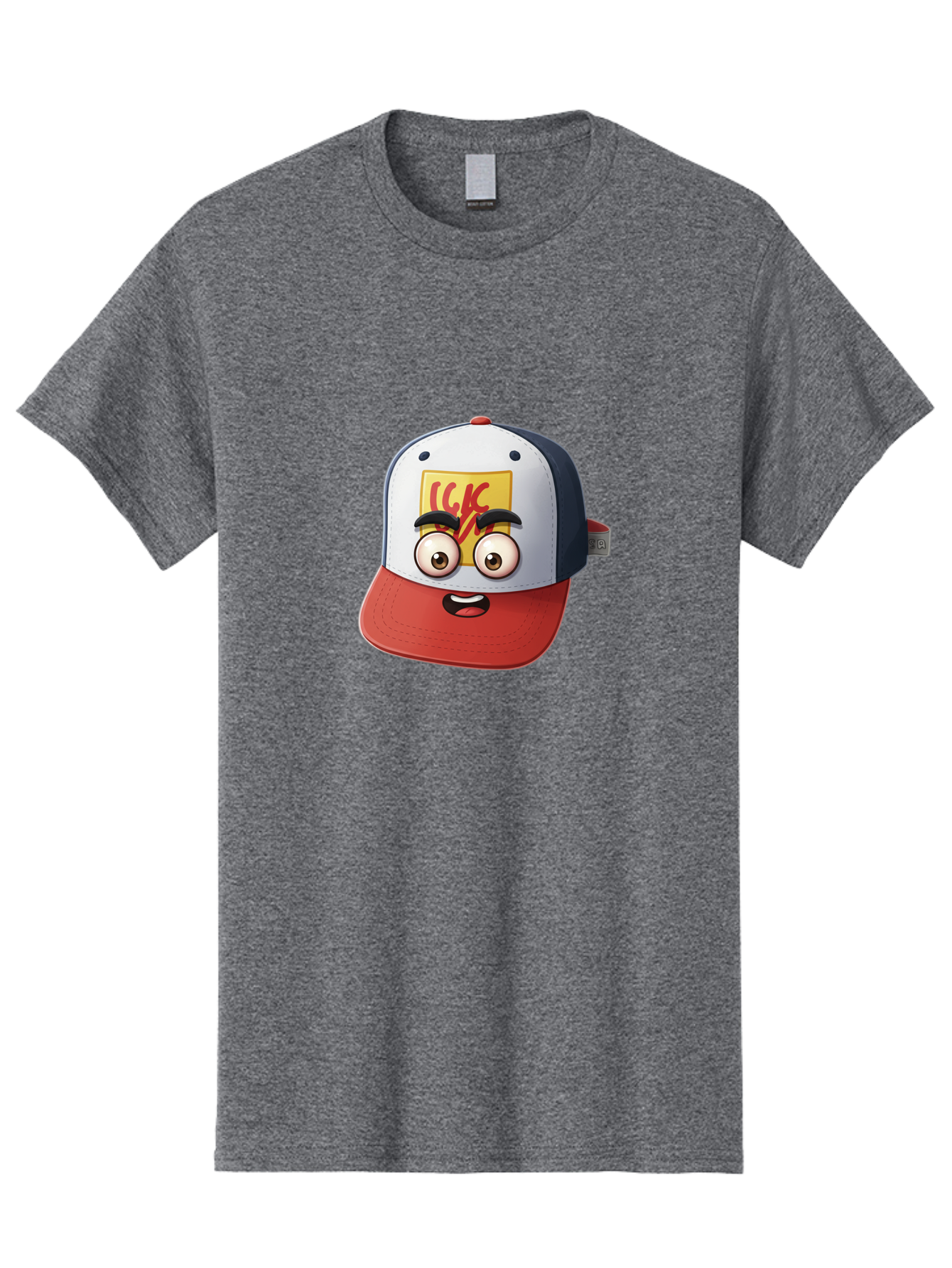 Ckc-Cap Men'S Graphic Tee, 100% Cotton, Comfortable Casual Summer Wear, Machine Washable, Cartoon Cap, Baseball Hat, Funny Face, Cartoon Eyes, Eyebrow Expression, Casual Wear, Trendy Accessory, Youth Culture, Pop Art, Kawaii Style Bac858