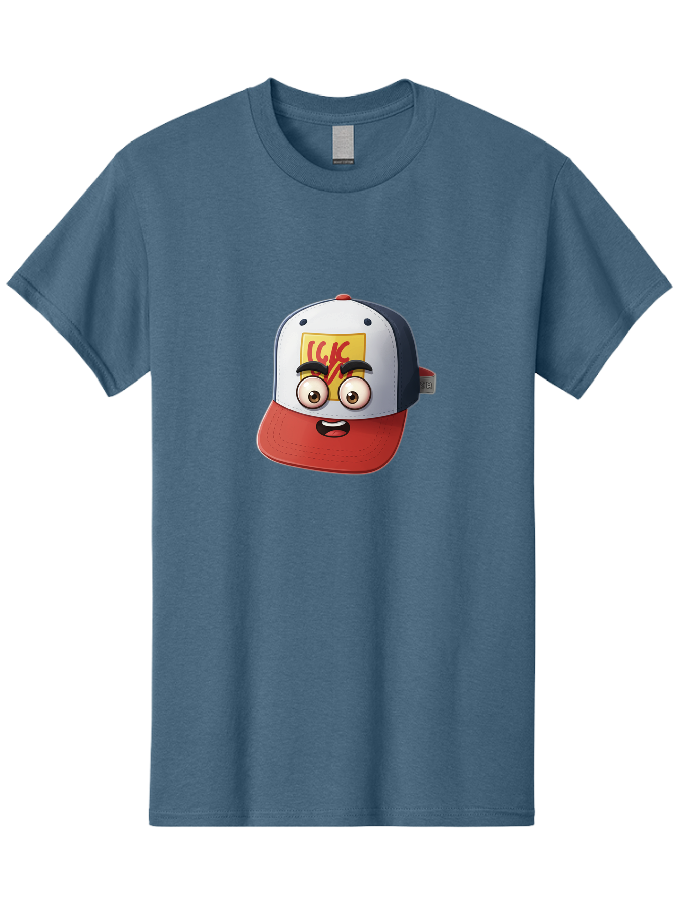 Ckc-Cap Men'S Graphic Tee, 100% Cotton, Comfortable Casual Summer Wear, Machine Washable, Cartoon Cap, Baseball Hat, Funny Face, Cartoon Eyes, Eyebrow Expression, Casual Wear, Trendy Accessory, Youth Culture, Pop Art, Kawaii Style Bac858