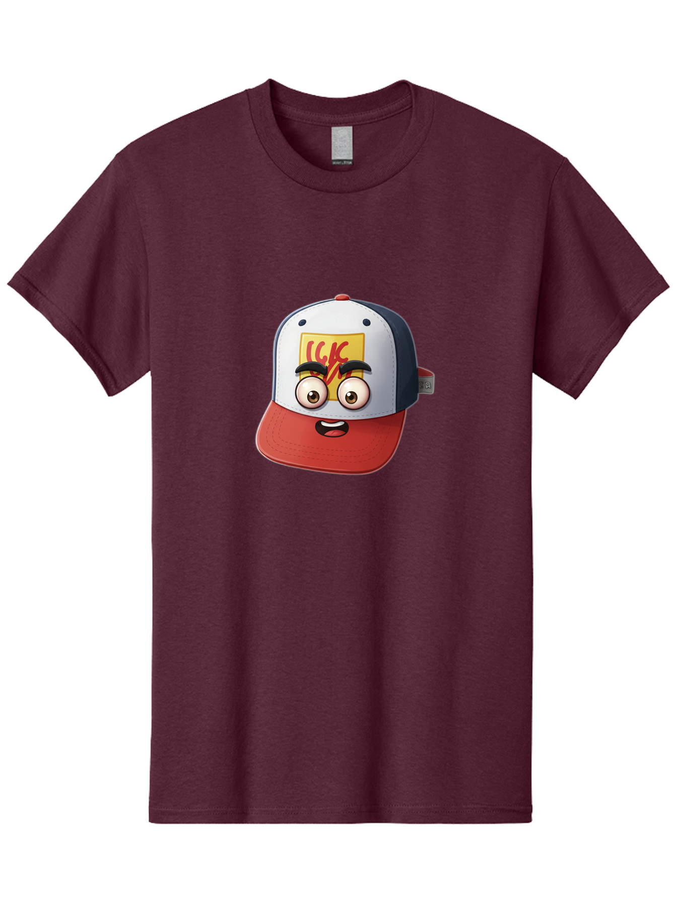 Ckc-Cap Men'S Graphic Tee, 100% Cotton, Comfortable Casual Summer Wear, Machine Washable, Cartoon Cap, Baseball Hat, Funny Face, Cartoon Eyes, Eyebrow Expression, Casual Wear, Trendy Accessory, Youth Culture, Pop Art, Kawaii Style Bac858
