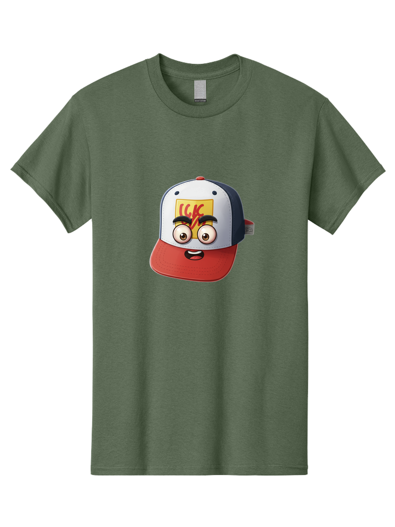 Ckc-Cap Men'S Graphic Tee, 100% Cotton, Comfortable Casual Summer Wear, Machine Washable, Cartoon Cap, Baseball Hat, Funny Face, Cartoon Eyes, Eyebrow Expression, Casual Wear, Trendy Accessory, Youth Culture, Pop Art, Kawaii Style Bac858