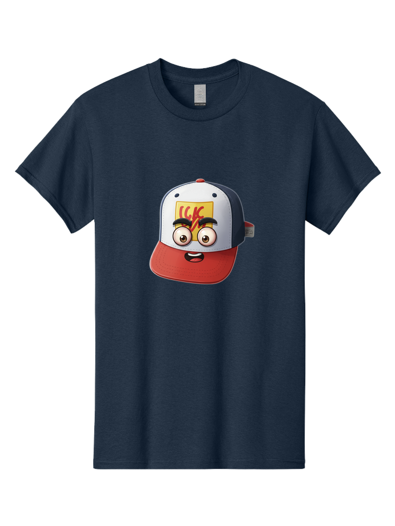 Ckc-Cap Men'S Graphic Tee, 100% Cotton, Comfortable Casual Summer Wear, Machine Washable, Cartoon Cap, Baseball Hat, Funny Face, Cartoon Eyes, Eyebrow Expression, Casual Wear, Trendy Accessory, Youth Culture, Pop Art, Kawaii Style Bac858