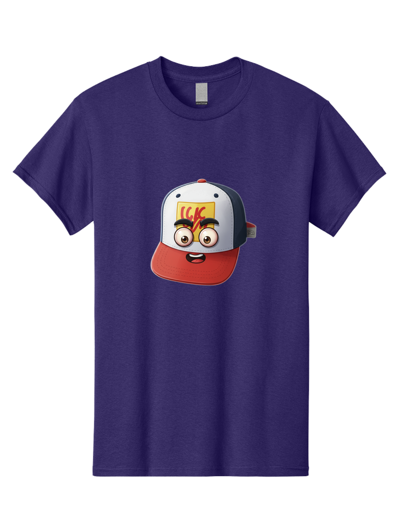 Ckc-Cap Men'S Graphic Tee, 100% Cotton, Comfortable Casual Summer Wear, Machine Washable, Cartoon Cap, Baseball Hat, Funny Face, Cartoon Eyes, Eyebrow Expression, Casual Wear, Trendy Accessory, Youth Culture, Pop Art, Kawaii Style Bac858