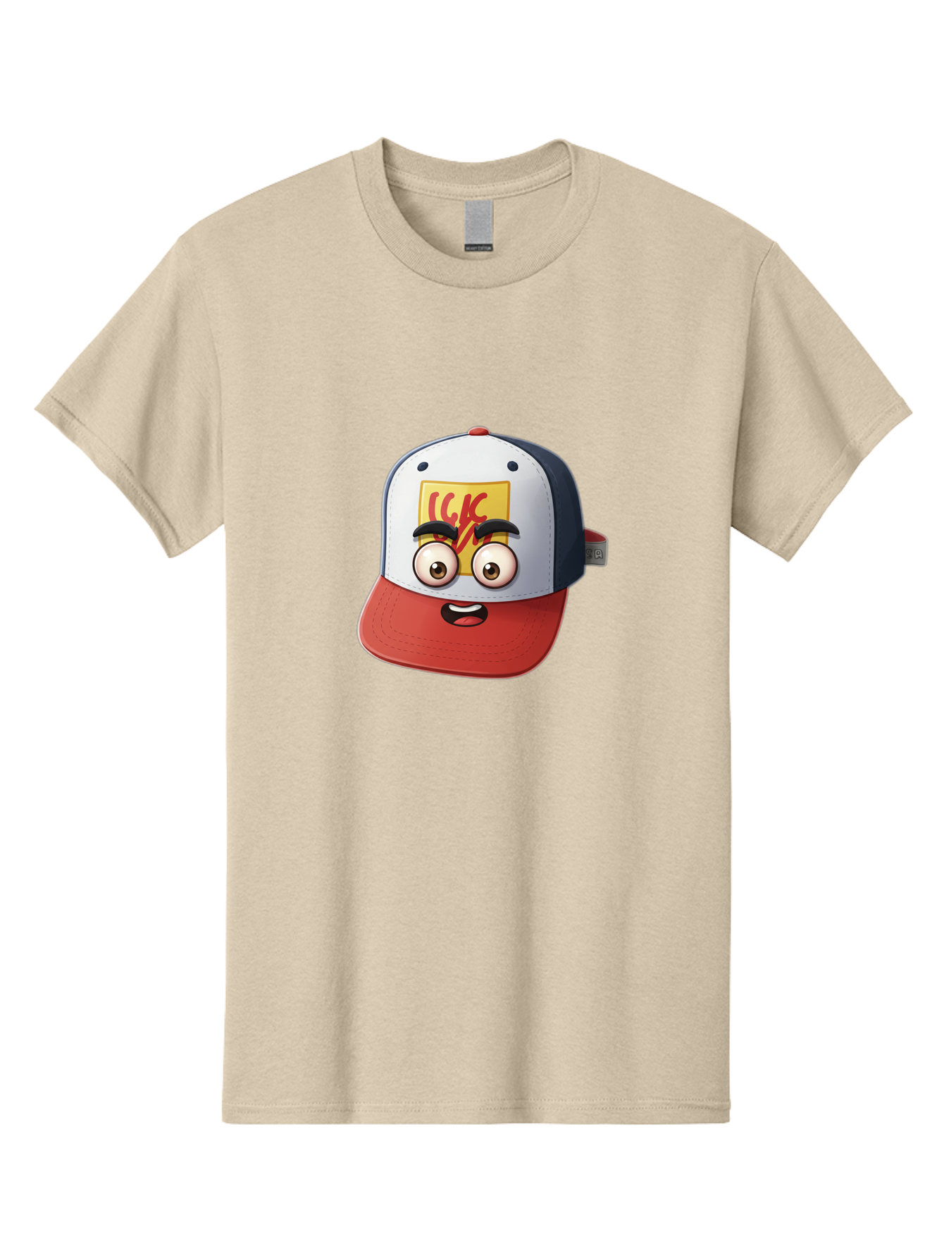 Ckc-Cap Men'S Graphic Tee, 100% Cotton, Comfortable Casual Summer Wear, Machine Washable, Cartoon Cap, Baseball Hat, Funny Face, Cartoon Eyes, Eyebrow Expression, Casual Wear, Trendy Accessory, Youth Culture, Pop Art, Kawaii Style Bac858