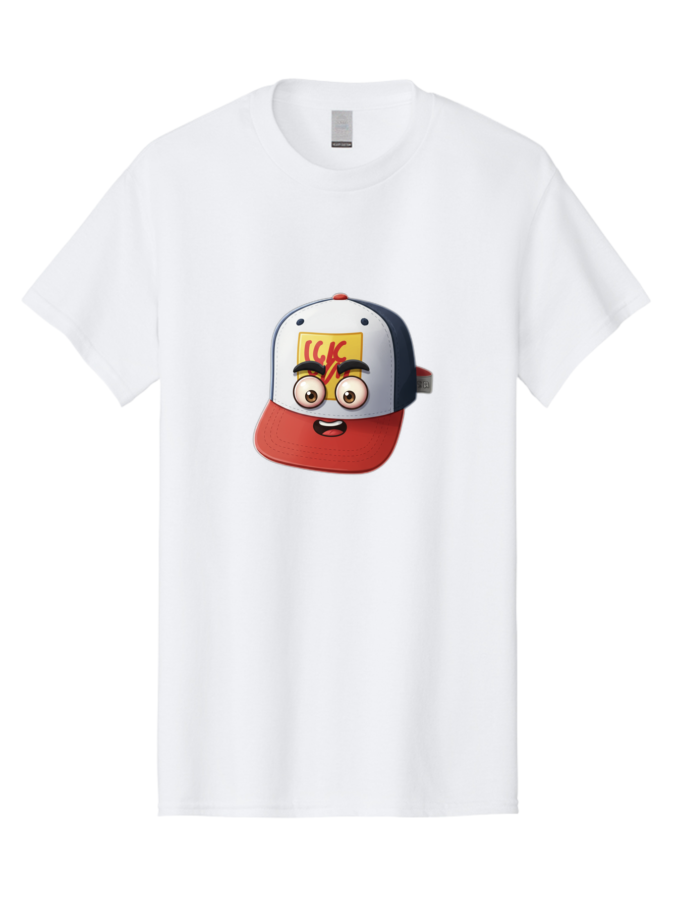 Ckc-Cap Men'S Graphic Tee, 100% Cotton, Comfortable Casual Summer Wear, Machine Washable, Cartoon Cap, Baseball Hat, Funny Face, Cartoon Eyes, Eyebrow Expression, Casual Wear, Trendy Accessory, Youth Culture, Pop Art, Kawaii Style Bac858