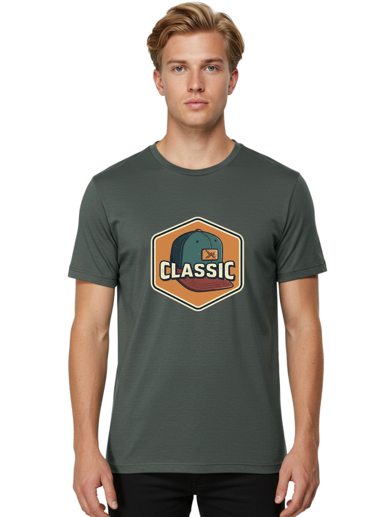Classic Men'S Graphic Tee, 100% Cotton, Comfortable Casual Summer Wear, Machine Washable, Baseball Cap, Classic Style, Vintage Fashion, Retro Clothing, Casual Wear, Hat Logo, Apparel Branding, Nostalgic Design Bac860