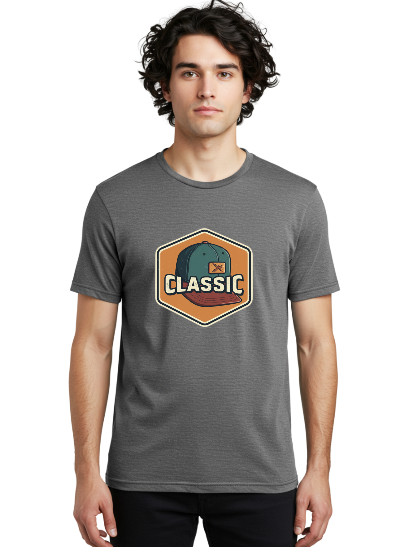 Classic Men'S Graphic Tee, 100% Cotton, Comfortable Casual Summer Wear, Machine Washable, Baseball Cap, Classic Style, Vintage Fashion, Retro Clothing, Casual Wear, Hat Logo, Apparel Branding, Nostalgic Design Bac860