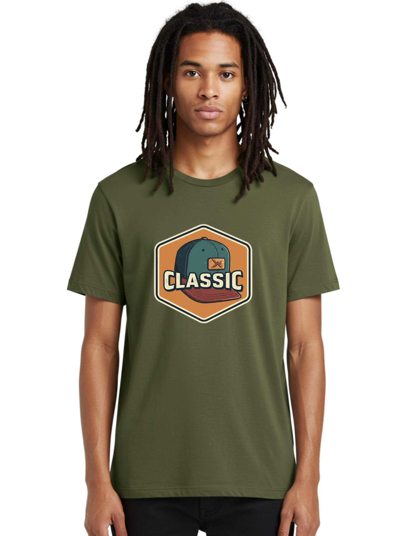 Classic Men'S Graphic Tee, 100% Cotton, Comfortable Casual Summer Wear, Machine Washable, Baseball Cap, Classic Style, Vintage Fashion, Retro Clothing, Casual Wear, Hat Logo, Apparel Branding, Nostalgic Design Bac860