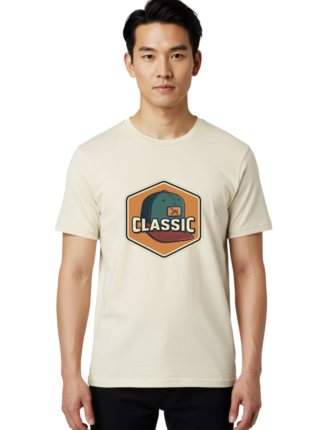 Classic Men'S Graphic Tee, 100% Cotton, Comfortable Casual Summer Wear, Machine Washable, Baseball Cap, Classic Style, Vintage Fashion, Retro Clothing, Casual Wear, Hat Logo, Apparel Branding, Nostalgic Design Bac860
