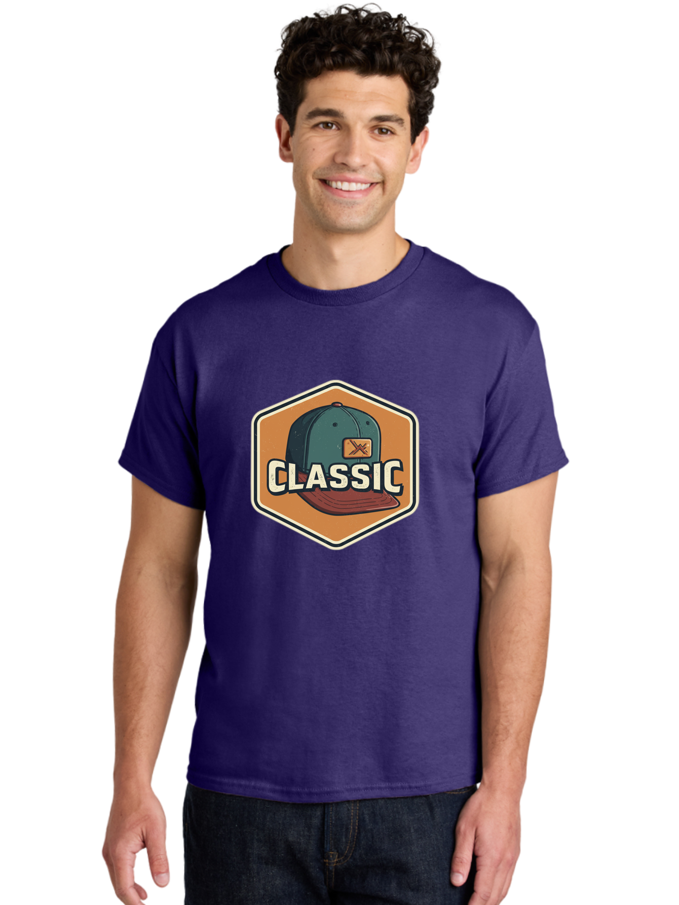 Classic Men'S Graphic Tee, 100% Cotton, Comfortable Casual Summer Wear, Machine Washable, Baseball Cap, Classic Style, Vintage Fashion, Retro Clothing, Casual Wear, Hat Logo, Apparel Branding, Nostalgic Design Bac860