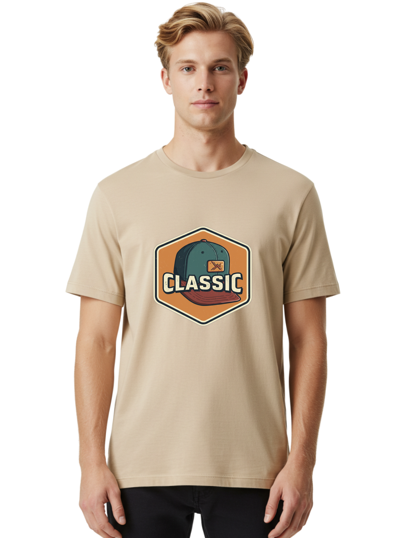 Classic Men'S Graphic Tee, 100% Cotton, Comfortable Casual Summer Wear, Machine Washable, Baseball Cap, Classic Style, Vintage Fashion, Retro Clothing, Casual Wear, Hat Logo, Apparel Branding, Nostalgic Design Bac860