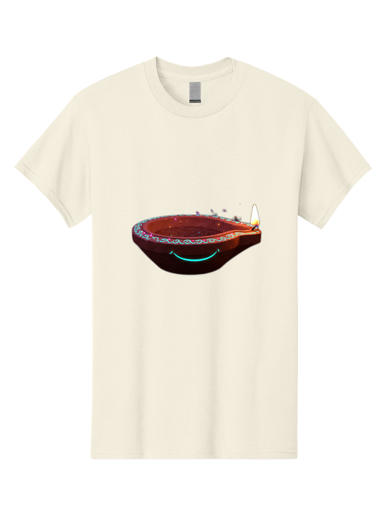 Clay-Lamp-With-Candle Men'S Graphic Tee, 100% Cotton, Comfortable Casual Summer Wear, Machine Washable, Diwali Lamp, Clay Diya, Lit Candle, Festive Decoration, Traditional Diwali, Diwali Celebration, Happy Diwali, Glowing Diya, Indian Culture Bac861