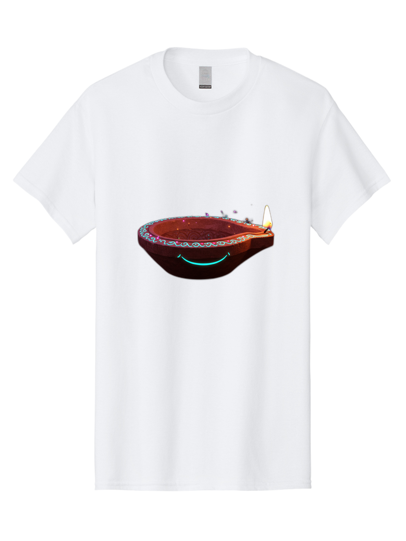 Clay-Lamp-With-Candle Men'S Graphic Tee, 100% Cotton, Comfortable Casual Summer Wear, Machine Washable, Diwali Lamp, Clay Diya, Lit Candle, Festive Decoration, Traditional Diwali, Diwali Celebration, Happy Diwali, Glowing Diya, Indian Culture Bac861