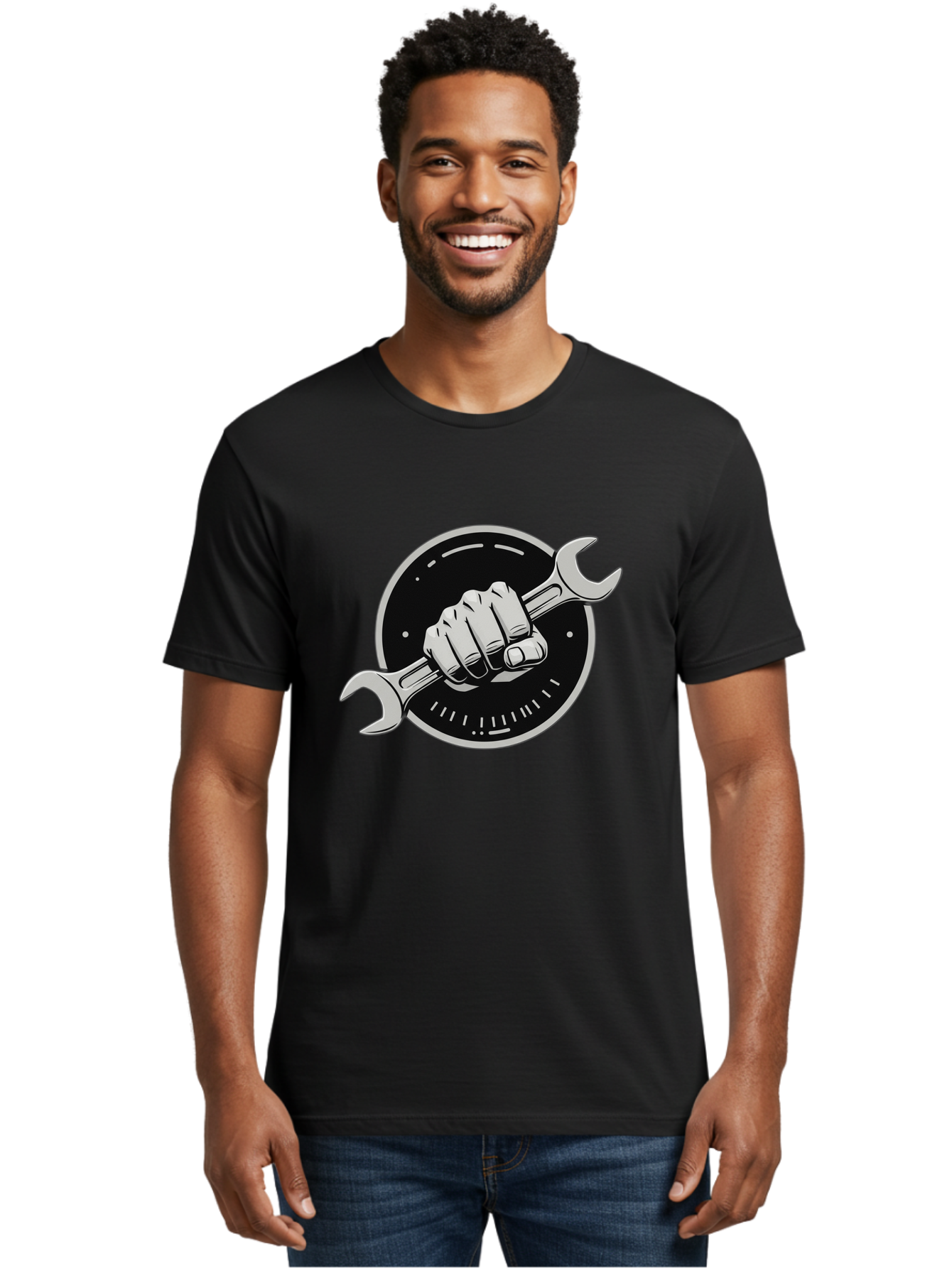 Clenched-Fist-Wrench Men'S Graphic Tee, 100% Cotton, Comfortable Casual Summer Wear, Machine Washable, Hand Holding Wrench, Fist With Spanner, Mechanic Symbol, Repair Logo, Diy Emblem, Tool Icon, Maintenance Graphics, Handyman Sign Bac862