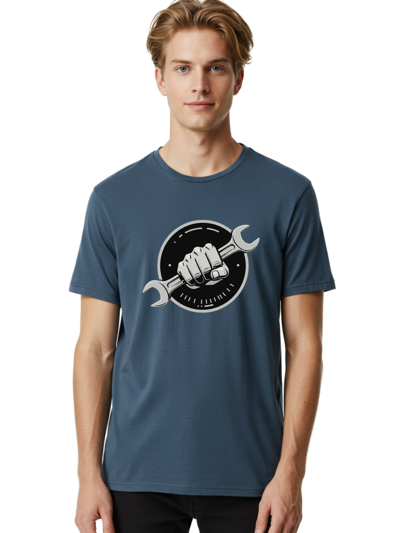 Clenched-Fist-Wrench Men'S Graphic Tee, 100% Cotton, Comfortable Casual Summer Wear, Machine Washable, Hand Holding Wrench, Fist With Spanner, Mechanic Symbol, Repair Logo, Diy Emblem, Tool Icon, Maintenance Graphics, Handyman Sign Bac862