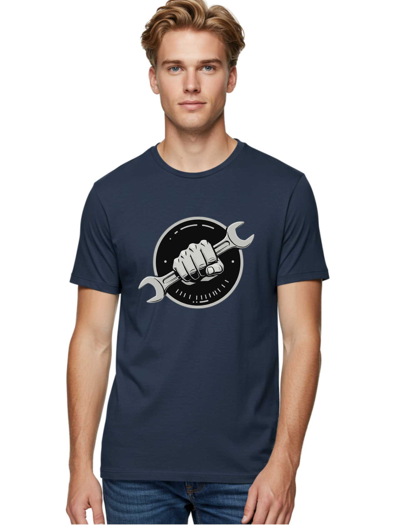 Clenched-Fist-Wrench Men'S Graphic Tee, 100% Cotton, Comfortable Casual Summer Wear, Machine Washable, Hand Holding Wrench, Fist With Spanner, Mechanic Symbol, Repair Logo, Diy Emblem, Tool Icon, Maintenance Graphics, Handyman Sign Bac862