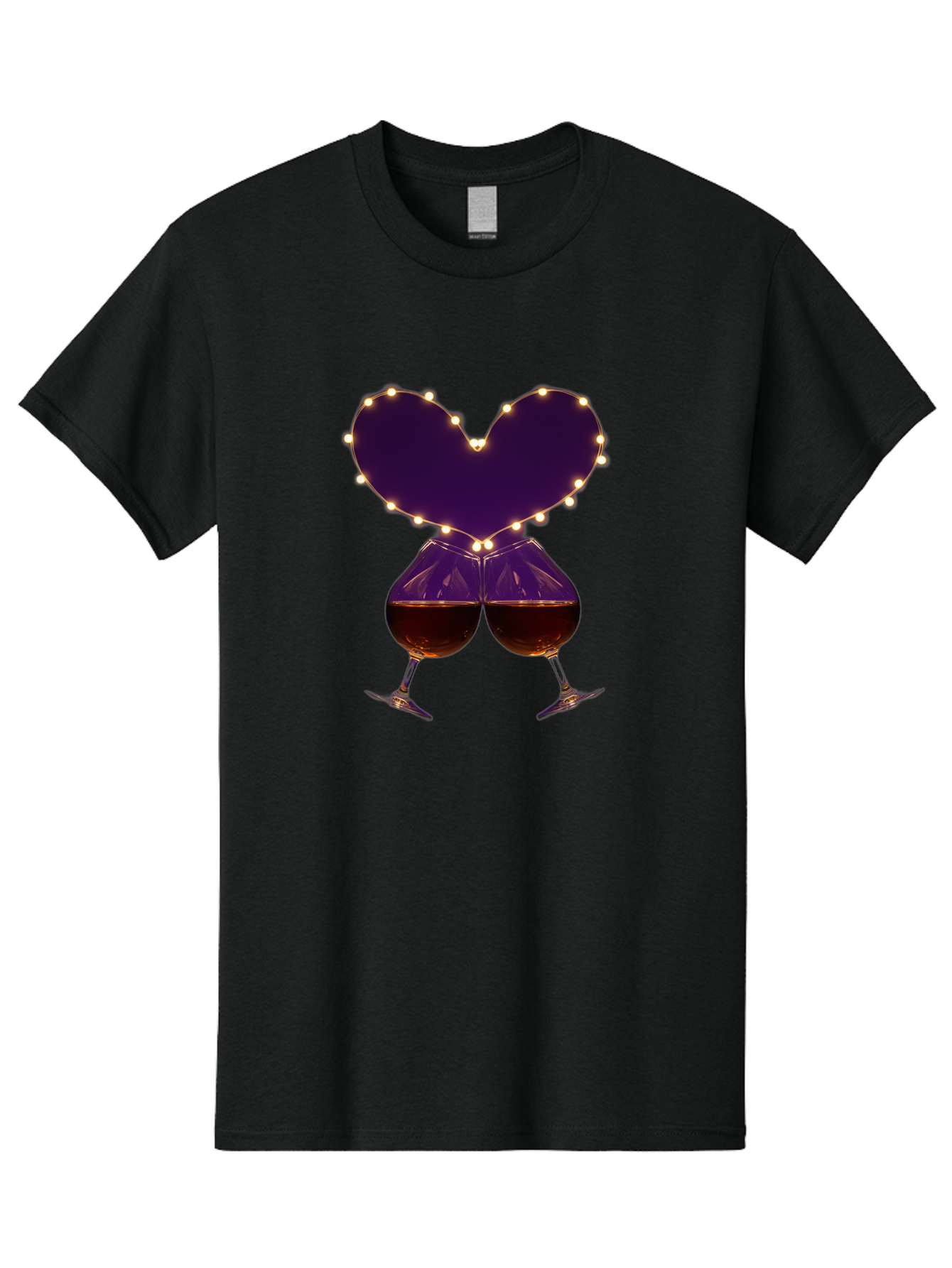 Clinking-Wine-Glasses-Heart Men'S Graphic Tee, 100% Cotton, Comfortable Casual Summer Wear, Machine Washable, Wine Glasses Cheers, Romantic Evening, Couple'S Night, Love Is In The Air, Sharing A Drink, Togetherness, Valentine'S Day Gift, Bac863