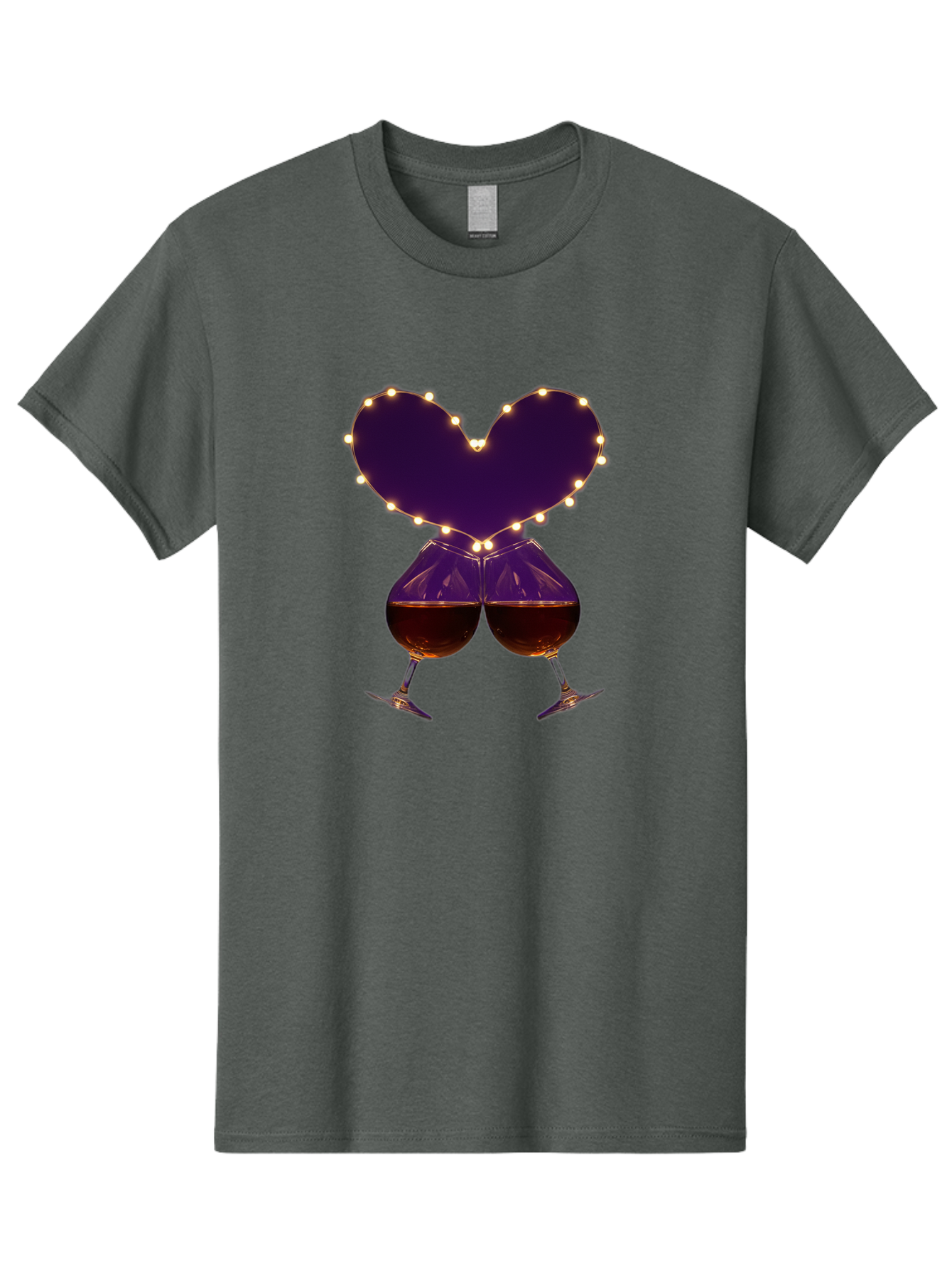 Clinking-Wine-Glasses-Heart Men'S Graphic Tee, 100% Cotton, Comfortable Casual Summer Wear, Machine Washable, Wine Glasses Cheers, Romantic Evening, Couple'S Night, Love Is In The Air, Sharing A Drink, Togetherness, Valentine'S Day Gift, Bac863