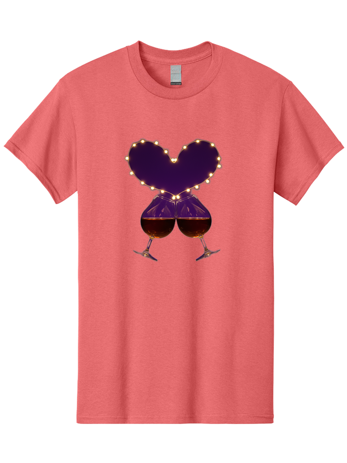 Clinking-Wine-Glasses-Heart Men'S Graphic Tee, 100% Cotton, Comfortable Casual Summer Wear, Machine Washable, Wine Glasses Cheers, Romantic Evening, Couple'S Night, Love Is In The Air, Sharing A Drink, Togetherness, Valentine'S Day Gift, Bac863