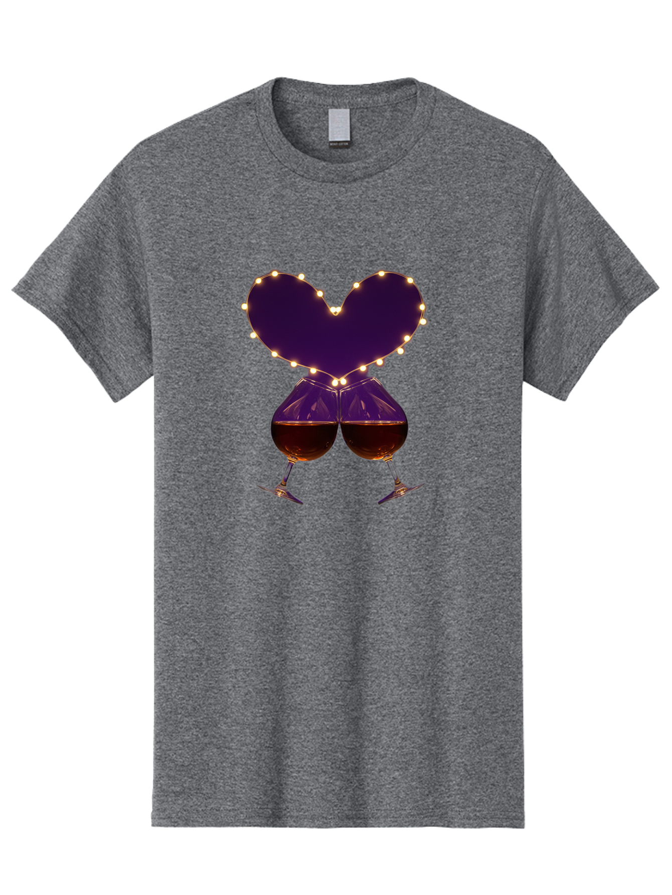 Clinking-Wine-Glasses-Heart Men'S Graphic Tee, 100% Cotton, Comfortable Casual Summer Wear, Machine Washable, Wine Glasses Cheers, Romantic Evening, Couple'S Night, Love Is In The Air, Sharing A Drink, Togetherness, Valentine'S Day Gift, Bac863
