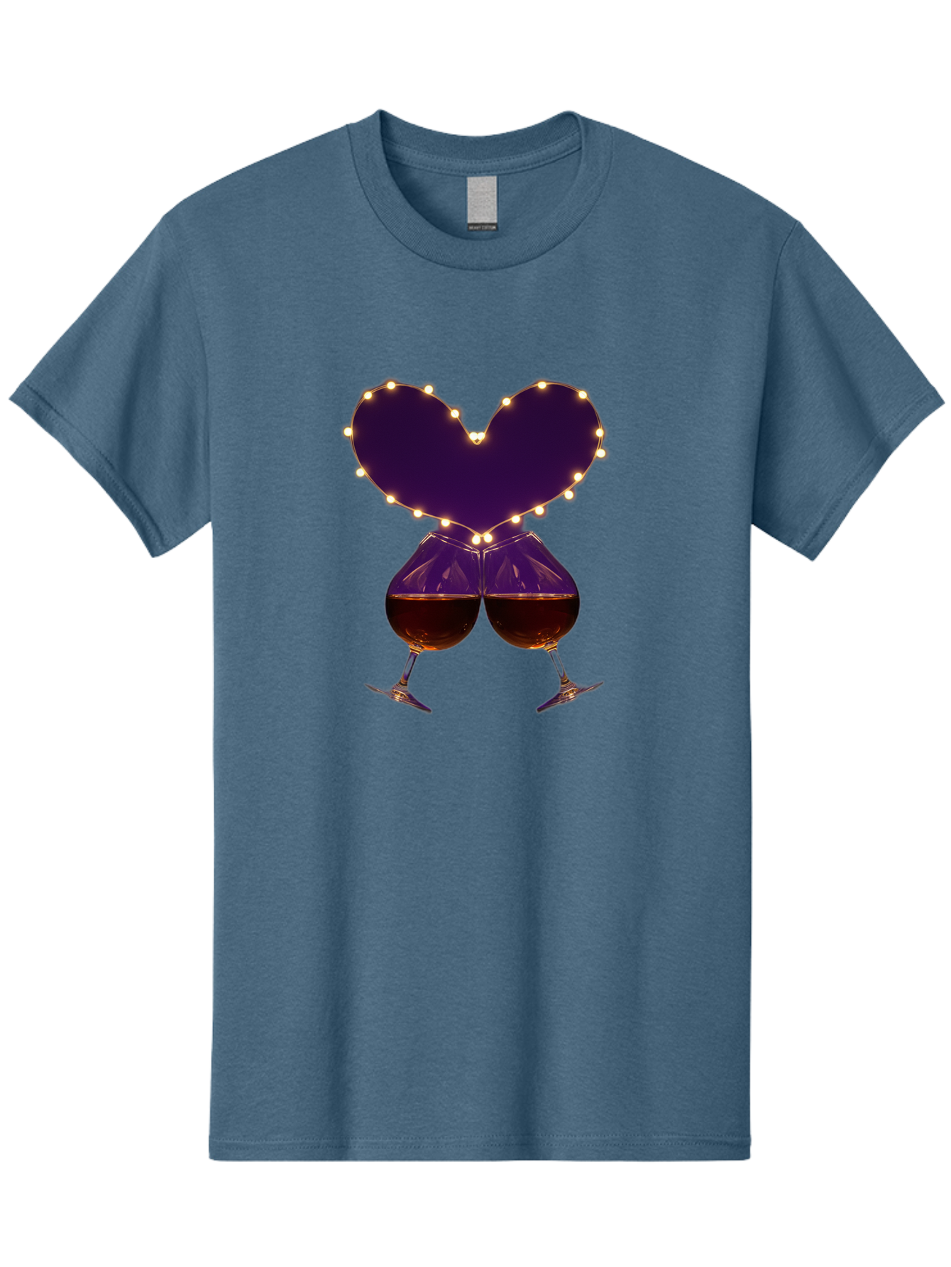 Clinking-Wine-Glasses-Heart Men'S Graphic Tee, 100% Cotton, Comfortable Casual Summer Wear, Machine Washable, Wine Glasses Cheers, Romantic Evening, Couple'S Night, Love Is In The Air, Sharing A Drink, Togetherness, Valentine'S Day Gift, Bac863