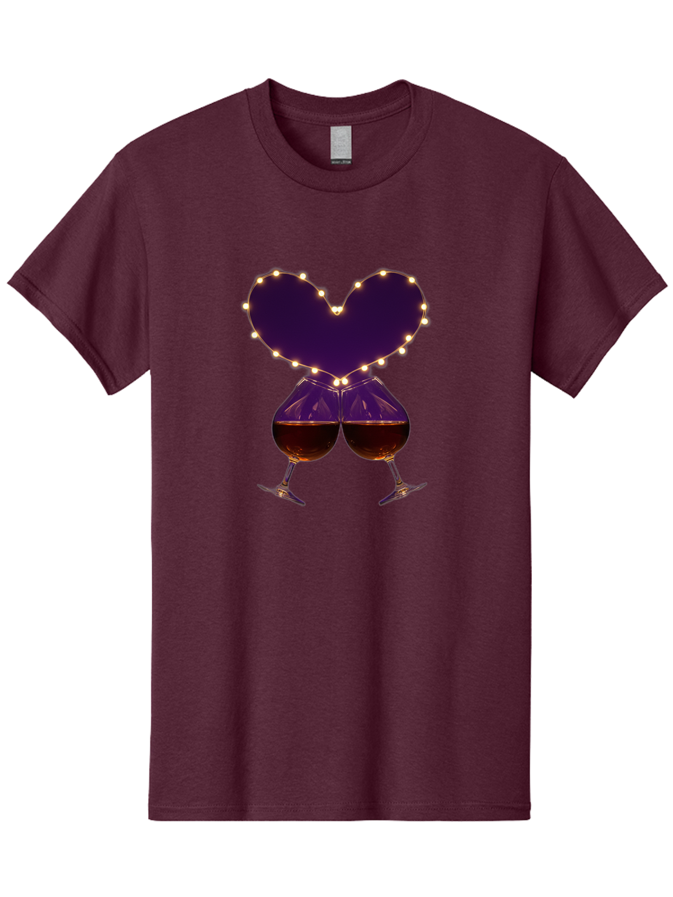 Clinking-Wine-Glasses-Heart Men'S Graphic Tee, 100% Cotton, Comfortable Casual Summer Wear, Machine Washable, Wine Glasses Cheers, Romantic Evening, Couple'S Night, Love Is In The Air, Sharing A Drink, Togetherness, Valentine'S Day Gift, Bac863