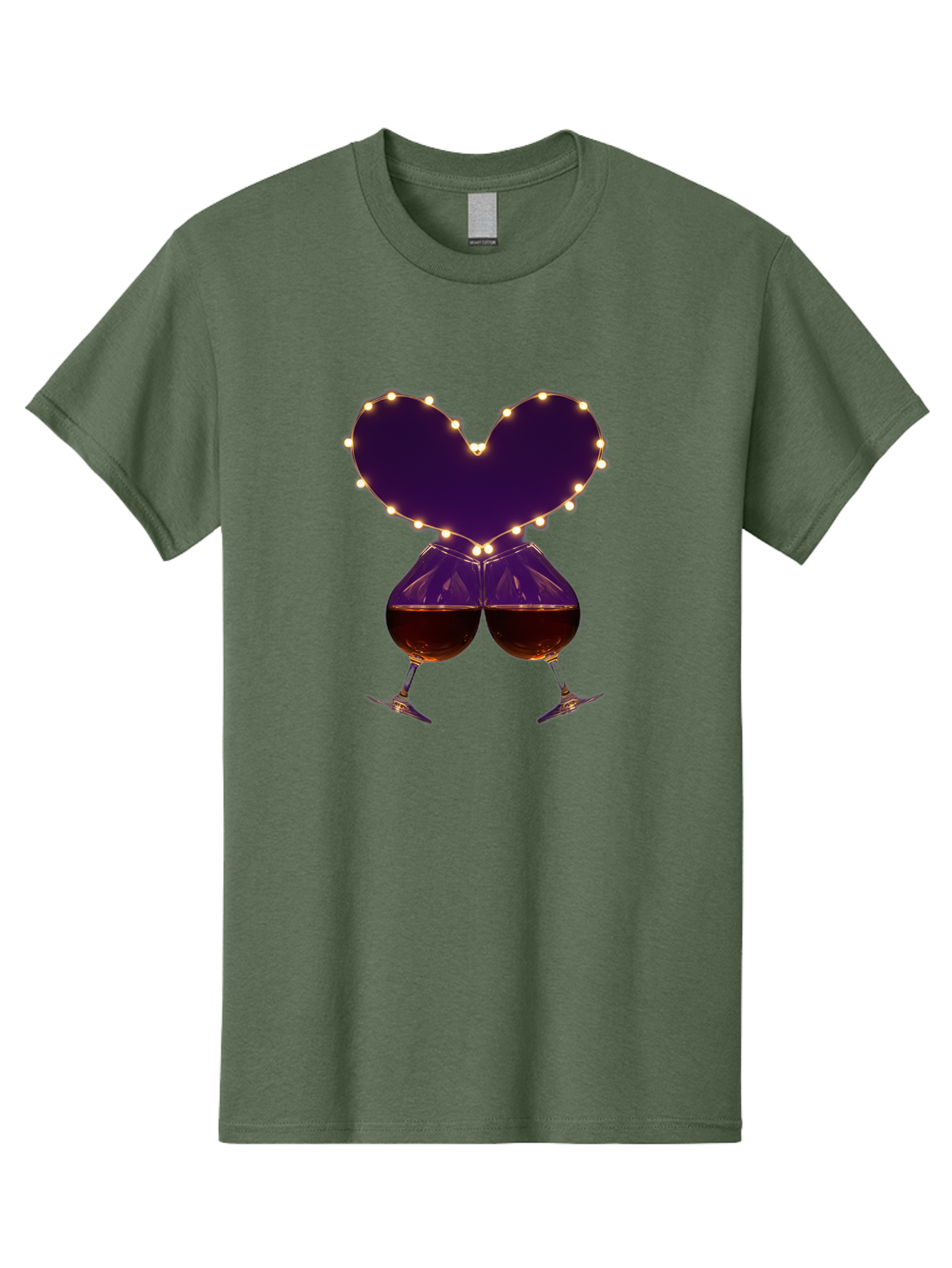 Clinking-Wine-Glasses-Heart Men'S Graphic Tee, 100% Cotton, Comfortable Casual Summer Wear, Machine Washable, Wine Glasses Cheers, Romantic Evening, Couple'S Night, Love Is In The Air, Sharing A Drink, Togetherness, Valentine'S Day Gift, Bac863
